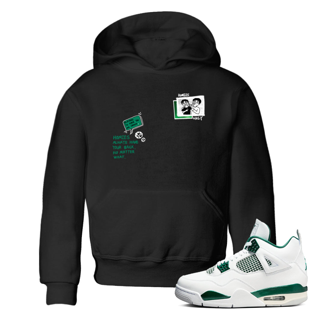 4s Oxidized Green shirts to match jordans Homies Only sneaker match tees Air Jordan 4 Oxidized Green Drip Gear Zone streetwear brand Baby and Youth Black 1 cotton tee