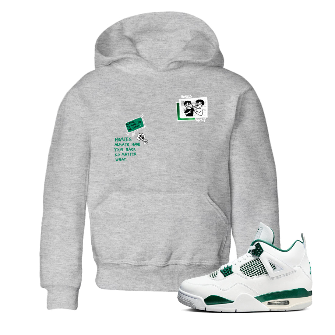 4s Oxidized Green shirts to match jordans Homies Only sneaker match tees Air Jordan 4 Oxidized Green Drip Gear Zone streetwear brand Baby and Youth Heather Grey 1 cotton tee