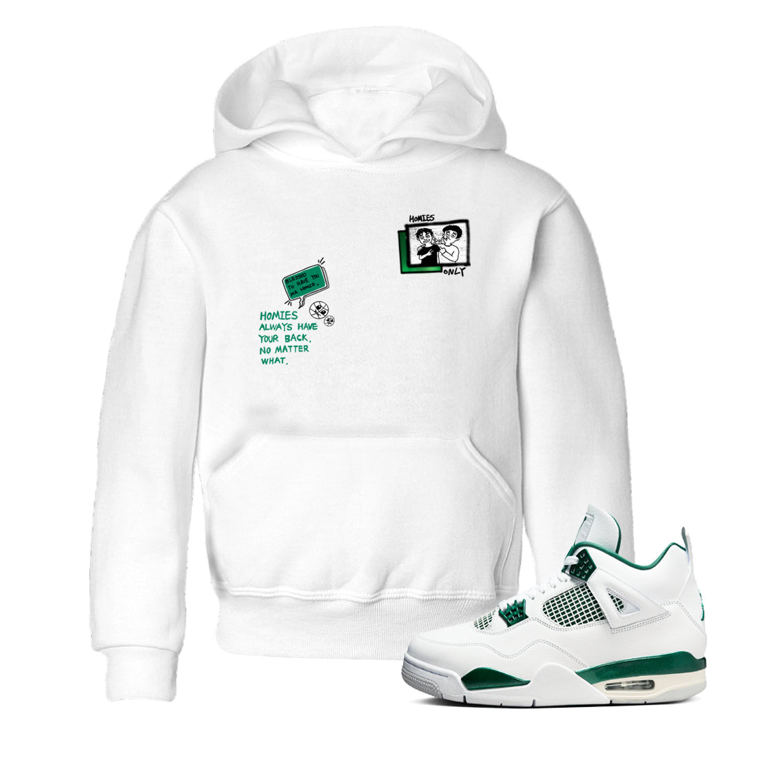 4s Oxidized Green shirts to match jordans Homies Only sneaker match tees Air Jordan 4 Oxidized Green Drip Gear Zone streetwear brand Baby and Youth White 1 cotton tee