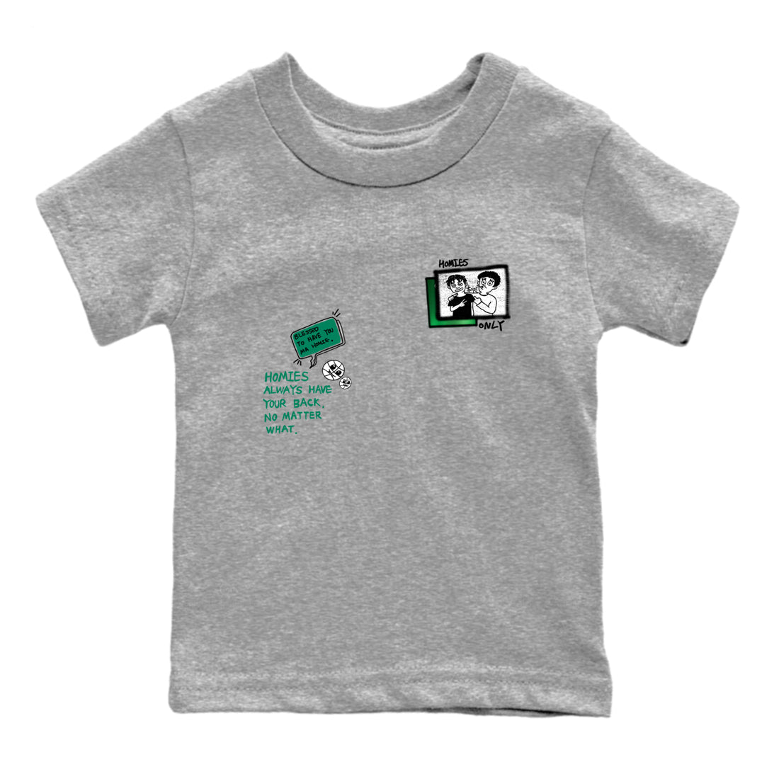 4s Oxidized Green shirts to match jordans Homies Only sneaker match tees Air Jordan 4 Oxidized Green Drip Gear Zone streetwear brand Baby and Youth Heather Grey 2 cotton tee