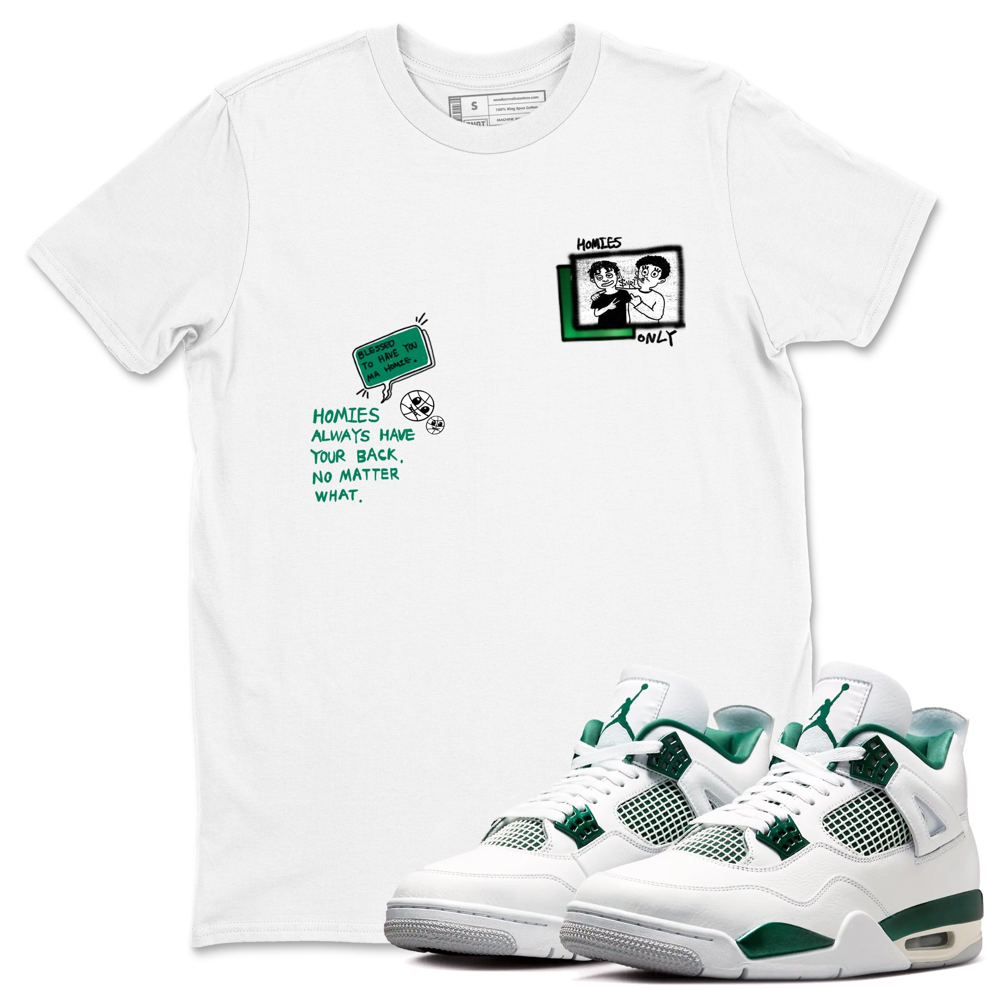 4s Oxidized Green shirts to match jordans Homies Only sneaker match tees Air Jordan 4 Oxidized Green Drip Gear Zone streetwear brand White 1 unisex cotton tee