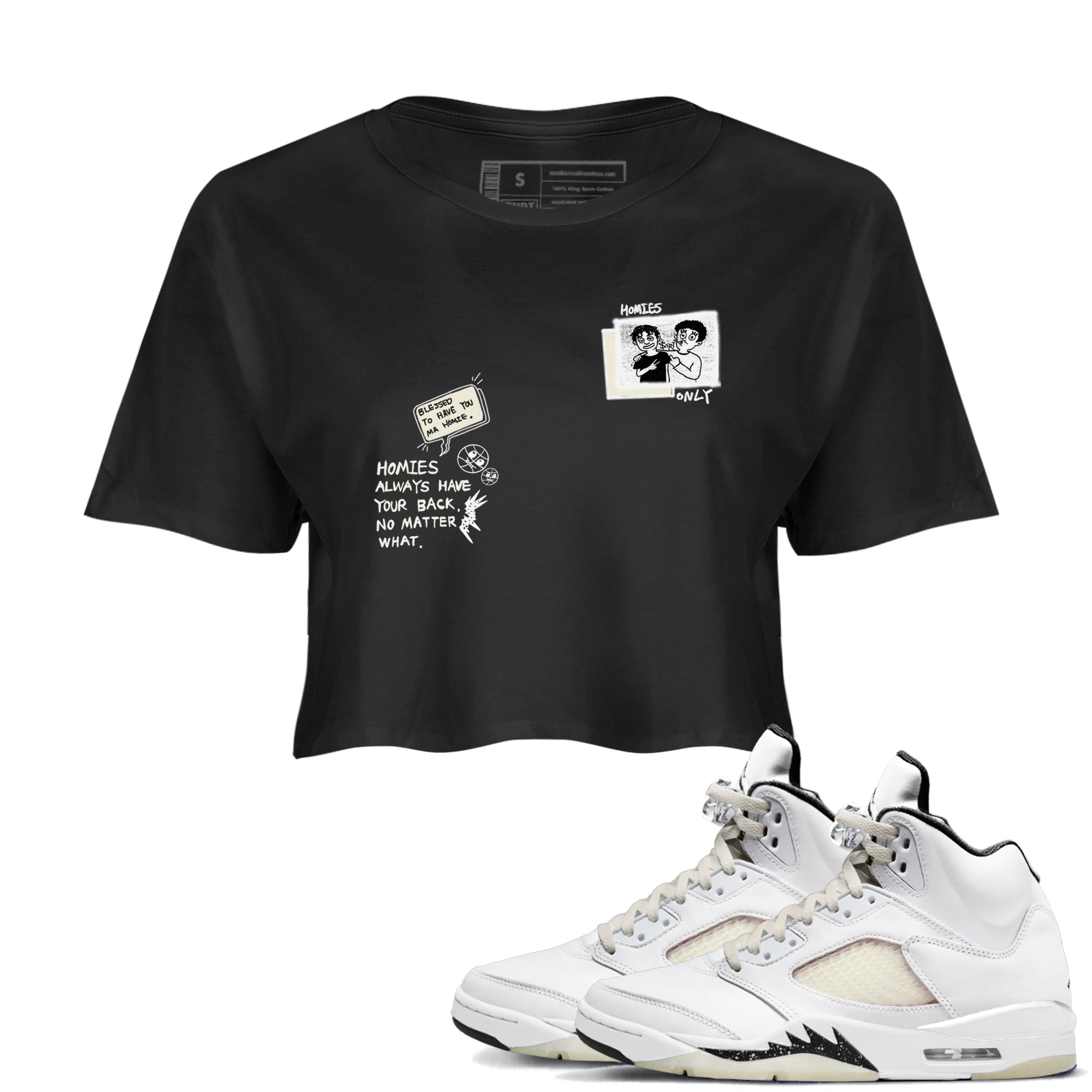 AJ5 Sail shirt to match jordans Homies Only sneaker tees Air Jordan 5 Sail Drip Gear Zone Black 1 crop length shirt