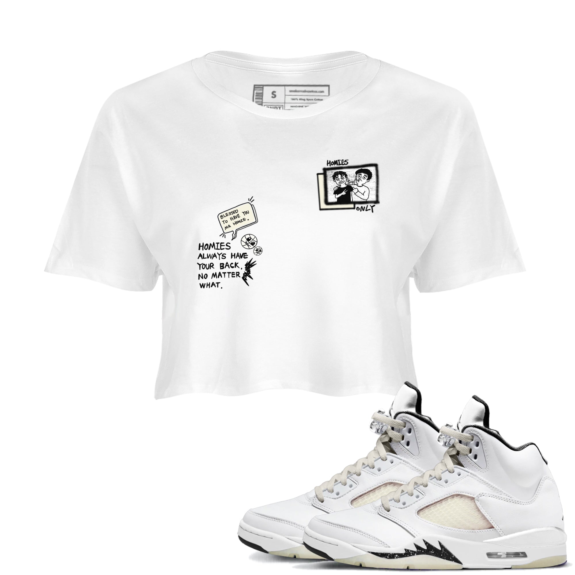 AJ5 Sail shirt to match jordans Homies Only sneaker tees Air Jordan 5 Sail Drip Gear Zone White 1 crop length shirt