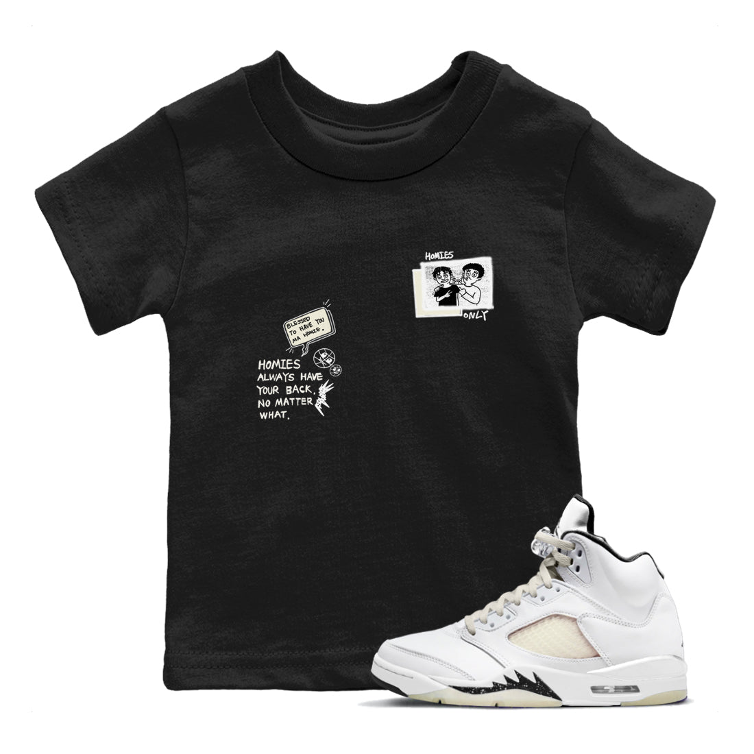 AJ5 Sail shirt to match jordans Homies Only sneaker tees Air Jordan 5 Sail Drip Gear Zone baby toddler Black 1 cotton Shirt