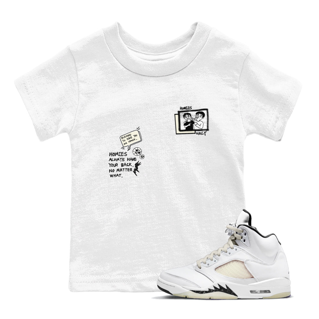 AJ5 Sail shirt to match jordans Homies Only sneaker tees Air Jordan 5 Sail Drip Gear Zone baby toddler White 1 cotton Shirt