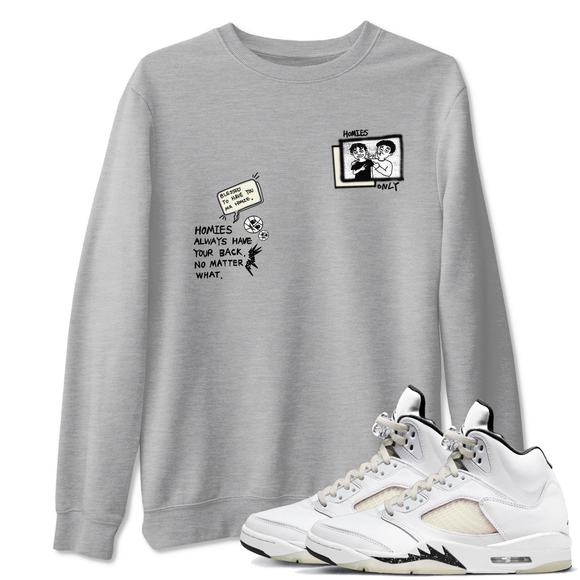 AJ5 Sail shirt to match jordans Homies Only sneaker tees Air Jordan 5 Sail Drip Gear Zone unisex cotton Heather Grey 1 crew neck shirt