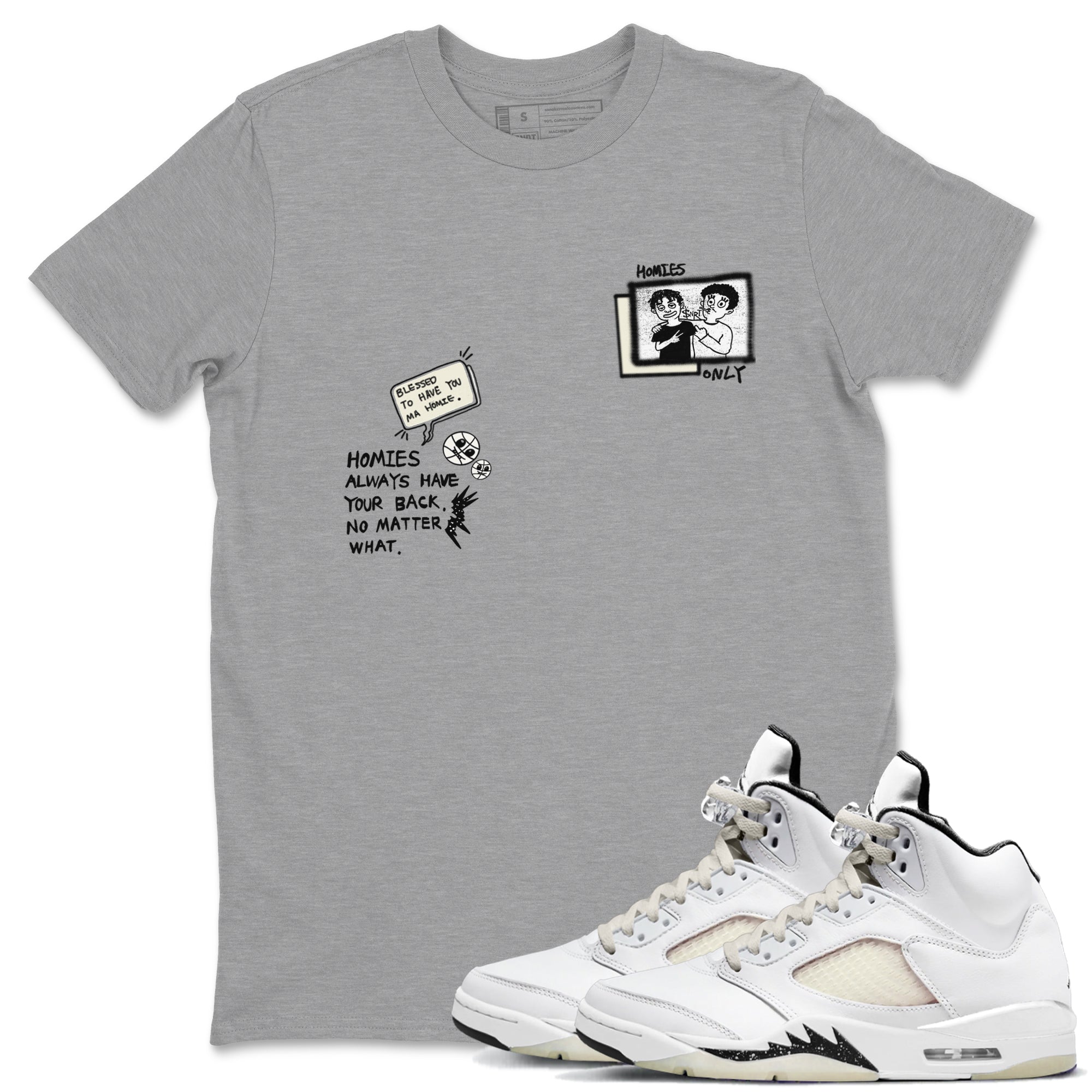 AJ5 Sail shirt to match jordans Homies Only sneaker tees Air Jordan 5 Sail Drip Gear Zone unisex cotton Heather Grey 1 crew neck shirt