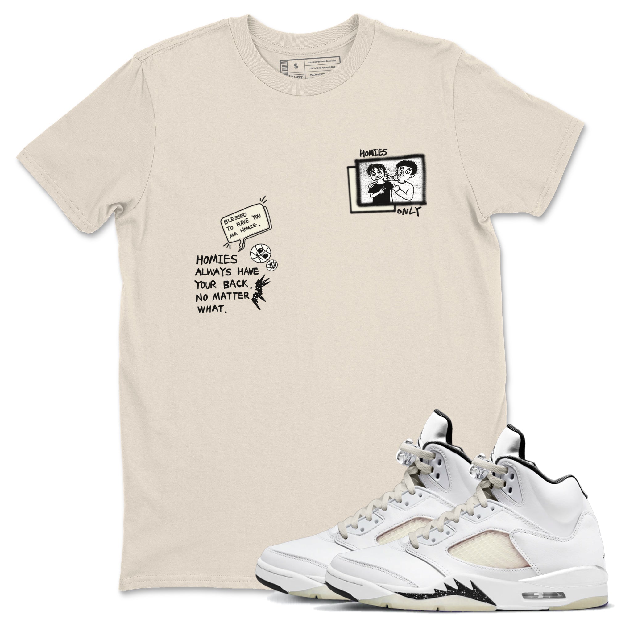 AJ5 Sail shirt to match jordans Homies Only sneaker tees Air Jordan 5 Sail Drip Gear Zone unisex cotton Natural 1 crew neck shirt