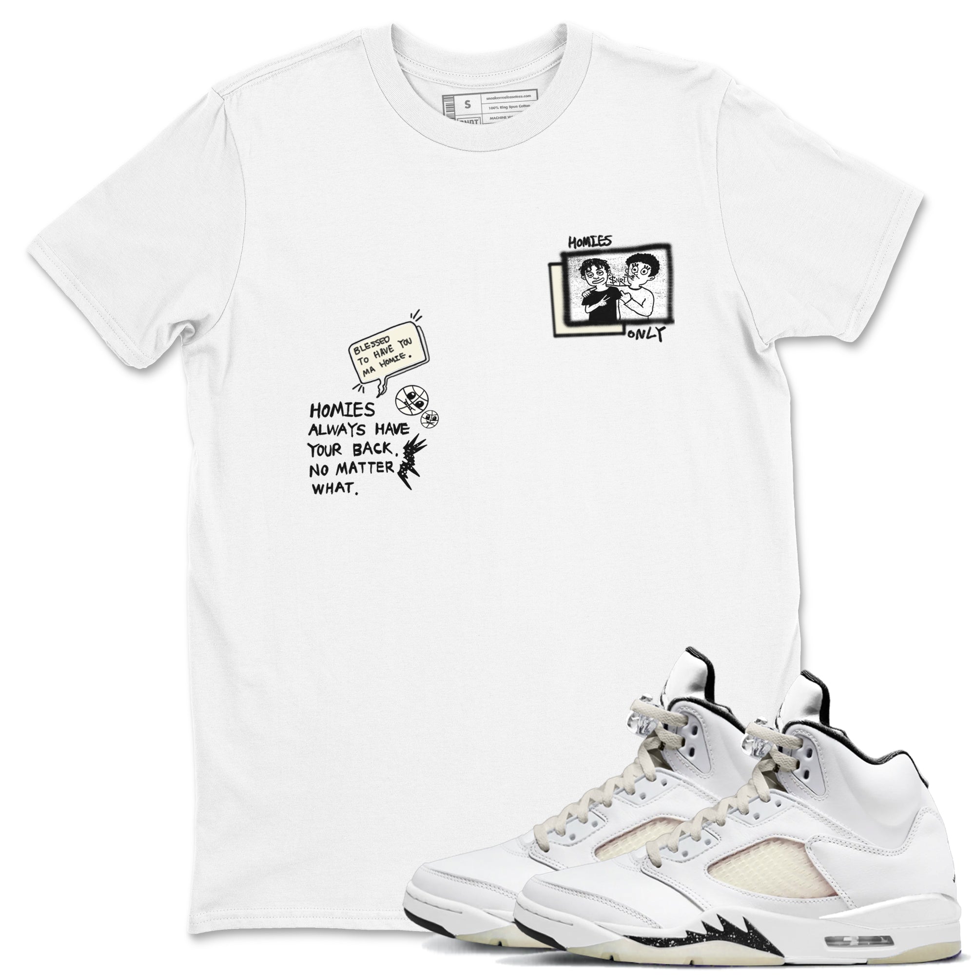 AJ5 Sail shirt to match jordans Homies Only sneaker tees Air Jordan 5 Sail Drip Gear Zone unisex cotton White 1 crew neck shirt