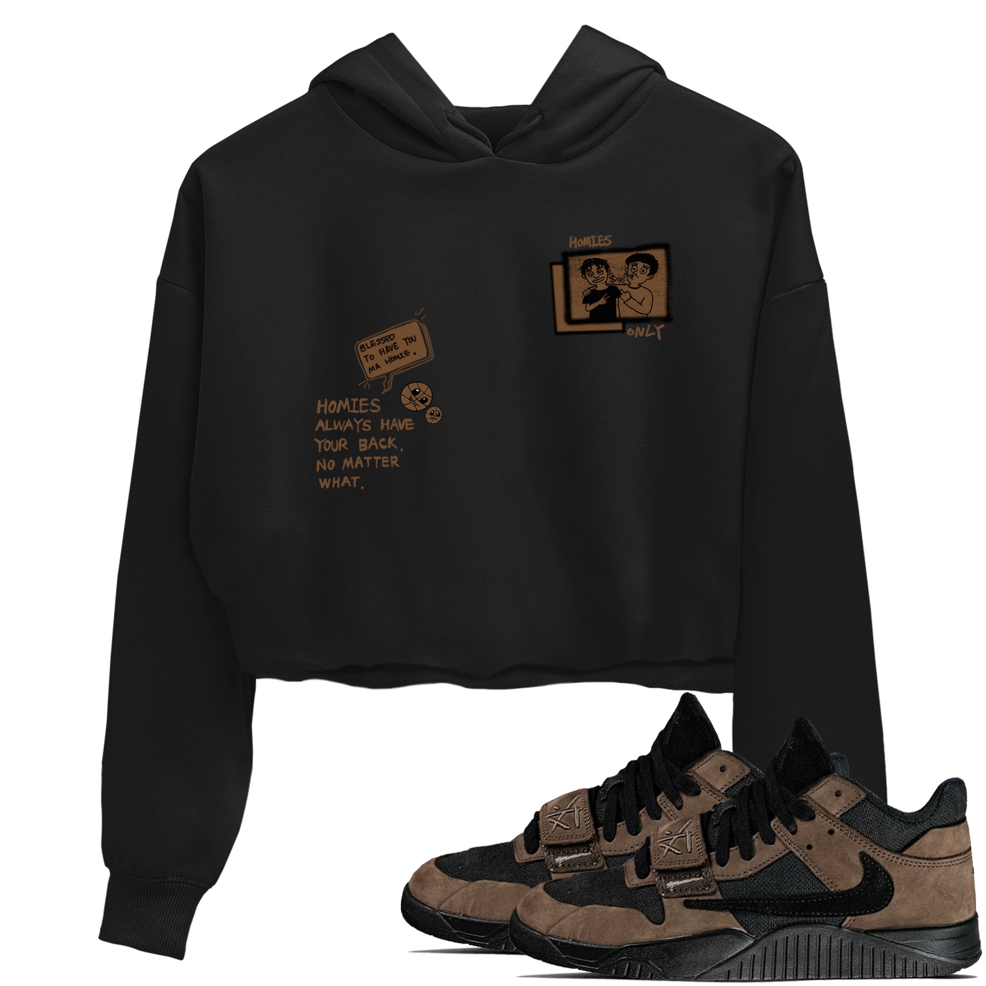 Jordan Jumpman Jack TR Travis Scott Dark Mocha shirts to match jordans Homies Only sneaker match tees Jordan Jumpman Jack Travis Scott Dark Mocha match shoes to clothes Drip Gear Zone unisex cotton Black 1 crop tee