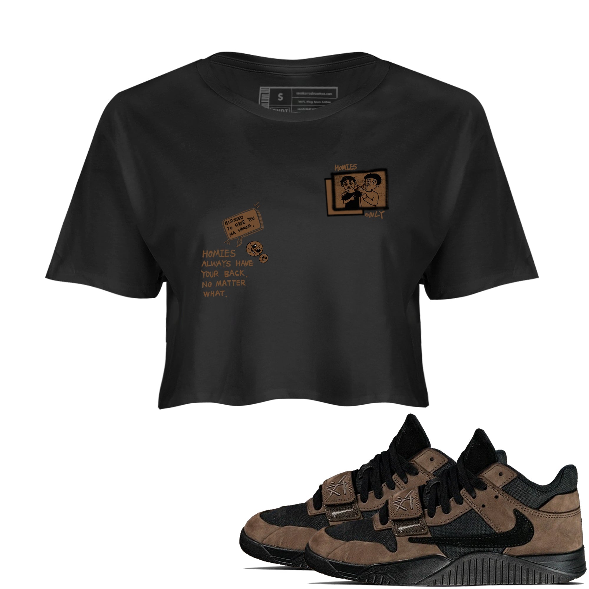 Jordan Jumpman Jack TR Travis Scott Dark Mocha shirts to match jordans Homies Only sneaker match tees Jordan Jumpman Jack Travis Scott Dark Mocha match shoes to clothes Drip Gear Zone unisex cotton Black 1 crop tee