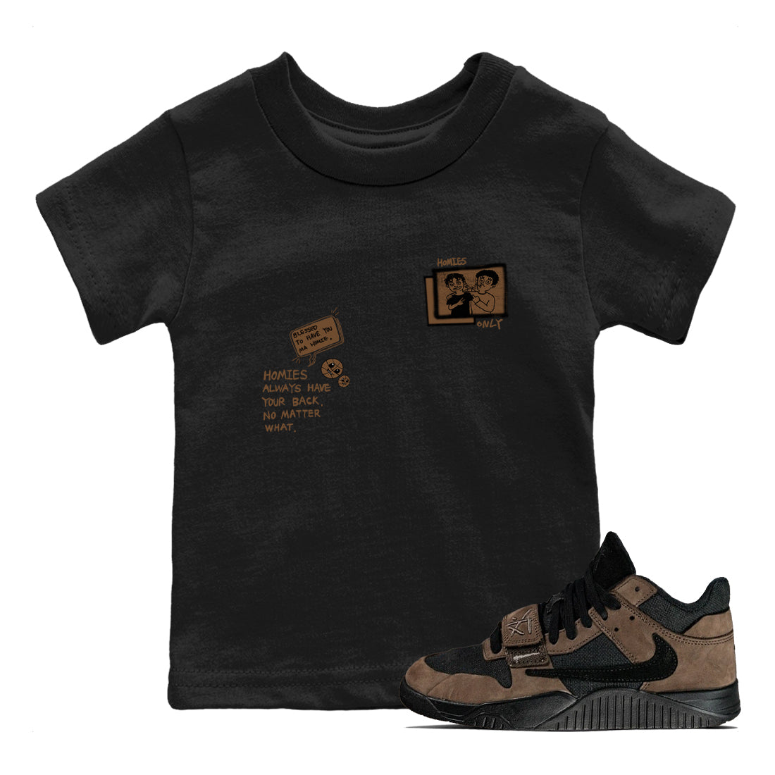 Jordan Jumpman Jack TR Travis Scott Dark Mocha shirts to match jordans Homies Only sneaker match tees Jordan Jumpman Jack Travis Scott Dark Mocha match shoes to clothes Drip Gear Zone Youth Baby Black 1 tee