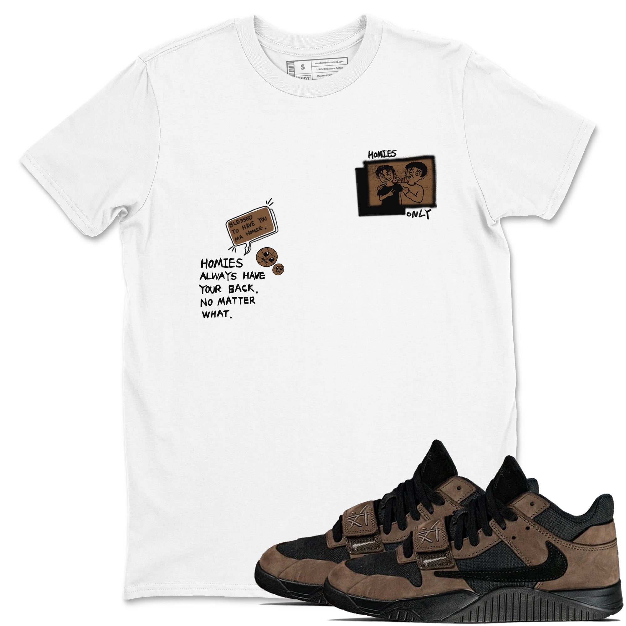 Jordan Jumpman Jack TR Travis Scott Dark Mocha shirts to match jordans Homies Only sneaker match tees Jordan Jumpman Jack Travis Scott Dark Mocha match shoes to clothes Drip Gear Zone unisex cotton White 1 shirts