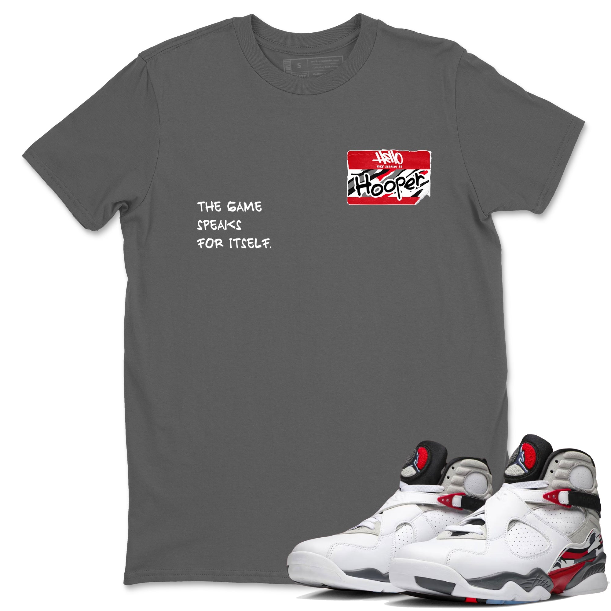 Sneaker Threads  Basketball Graphic T shirt Air Jordan 8 Bunny  Hooper Badge Graphic Tee Cool Grey 1. Perfect for Jordan releases 2025 colorways.