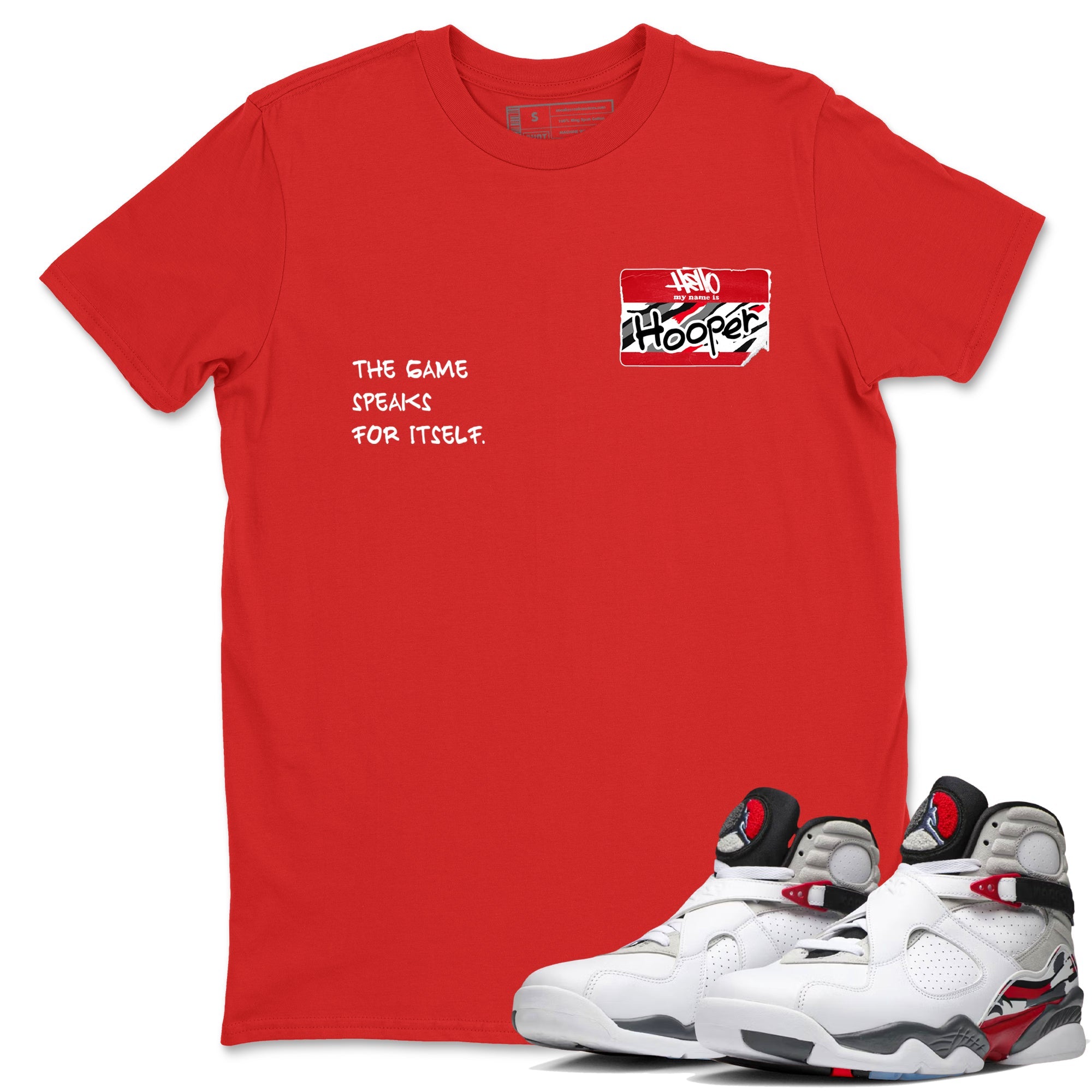 Sneaker Threads  Basketball Graphic T shirt Air Jordan 8 Bunny  Hooper Badge Graphic Tee Red 1. Perfect for Jordan releases 2025 colorways.