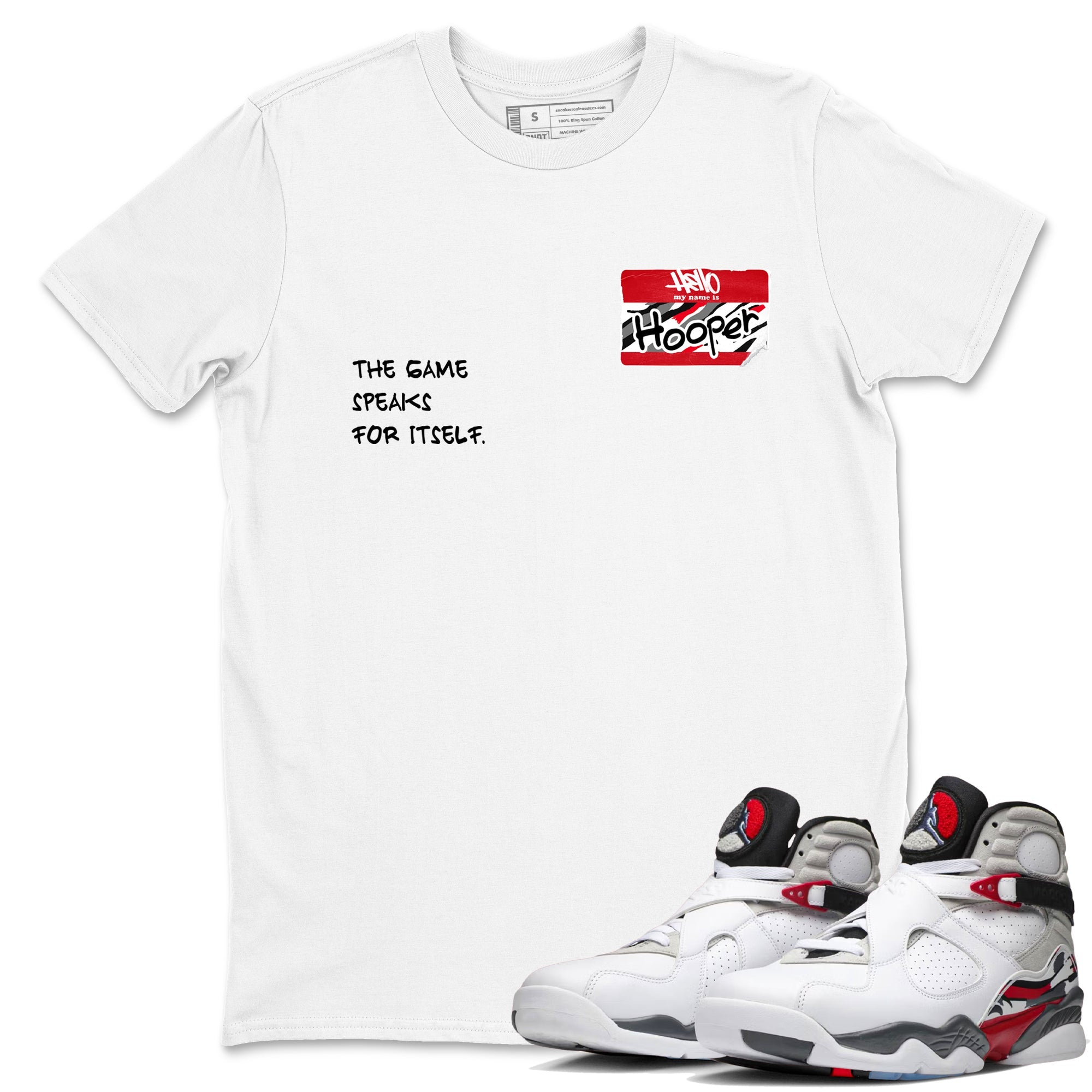 Sneaker Threads  Basketball Graphic T shirt Air Jordan 8 Bunny  Hooper Badge Graphic Tee White 1. Perfect for Jordan releases 2025 colorways.