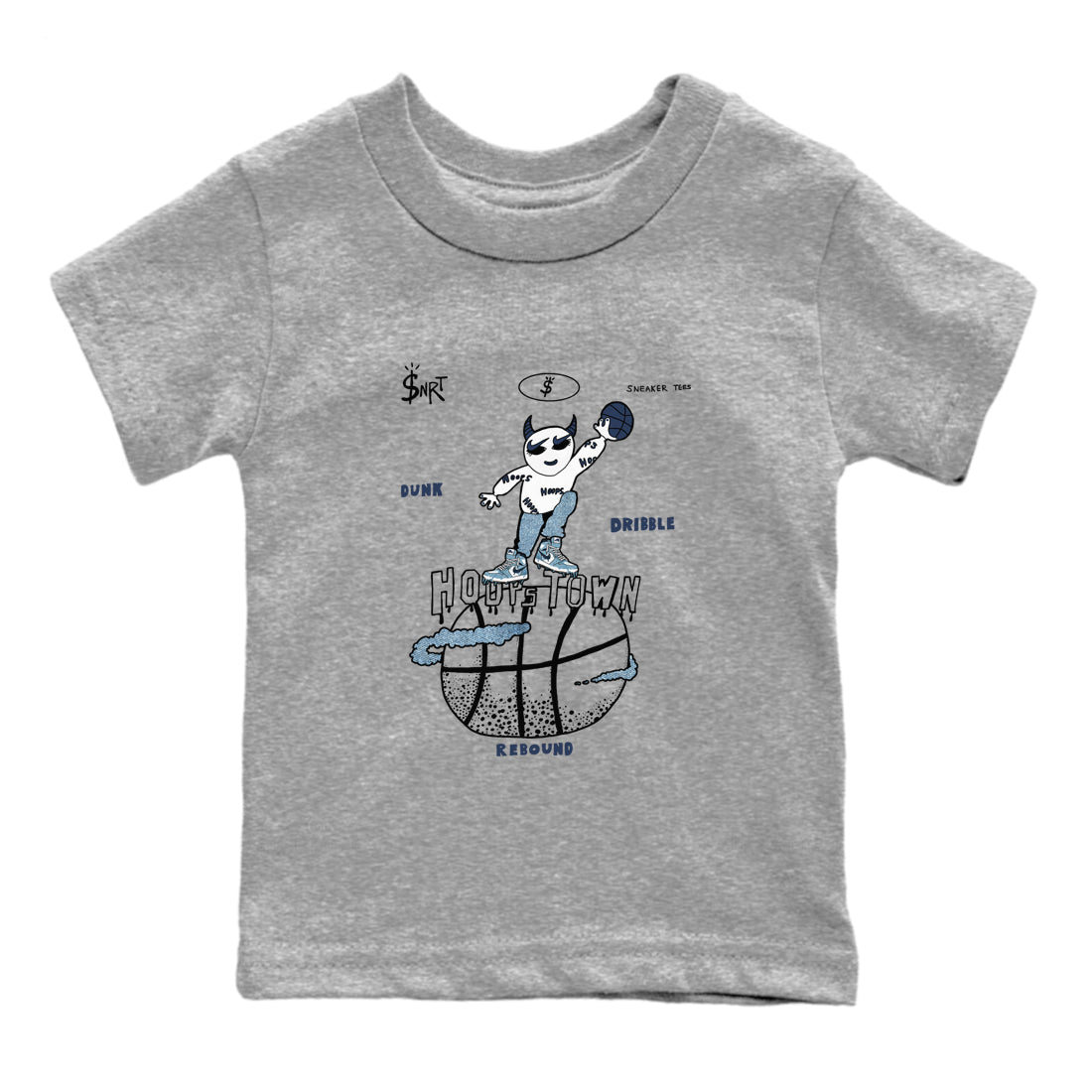1s Denim shirts to match jordans Hoops Town sneaker match tees Air Jordan 1 Denim Drip Gear Zone streetwear brand Baby and Youth Heather Grey 2 cotton tee