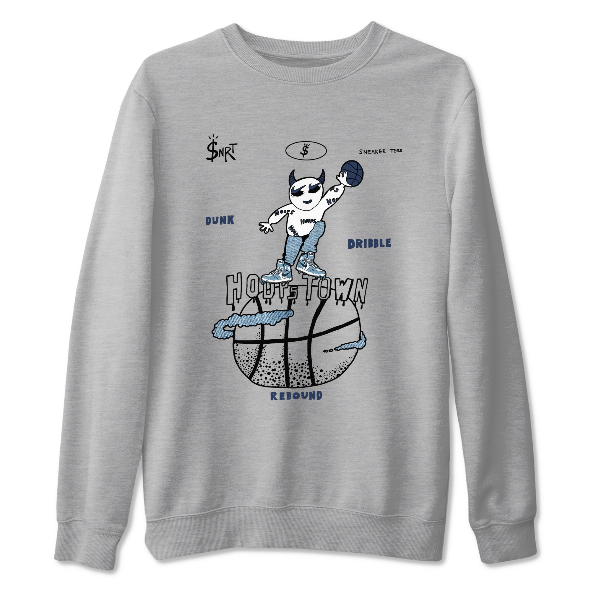 1s Denim shirts to match jordans Hoops Town sneaker match tees Air Jordan 1 Denim Drip Gear Zone streetwear brand Heather Grey 2 unisex cotton tee