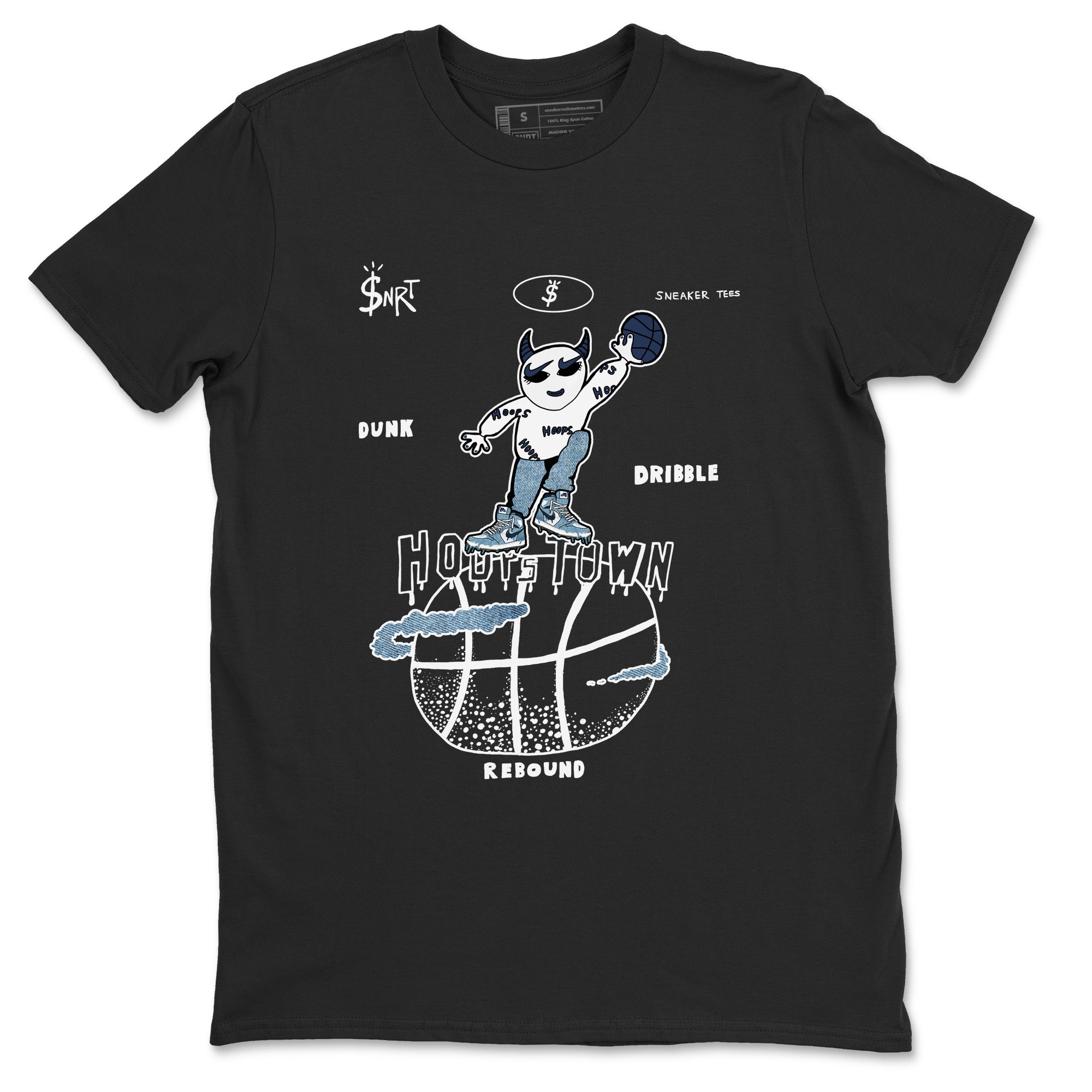 1s Denim shirts to match jordans Hoops Town sneaker match tees Air Jordan 1 Denim Drip Gear Zone streetwear brand Black 2 unisex cotton tee