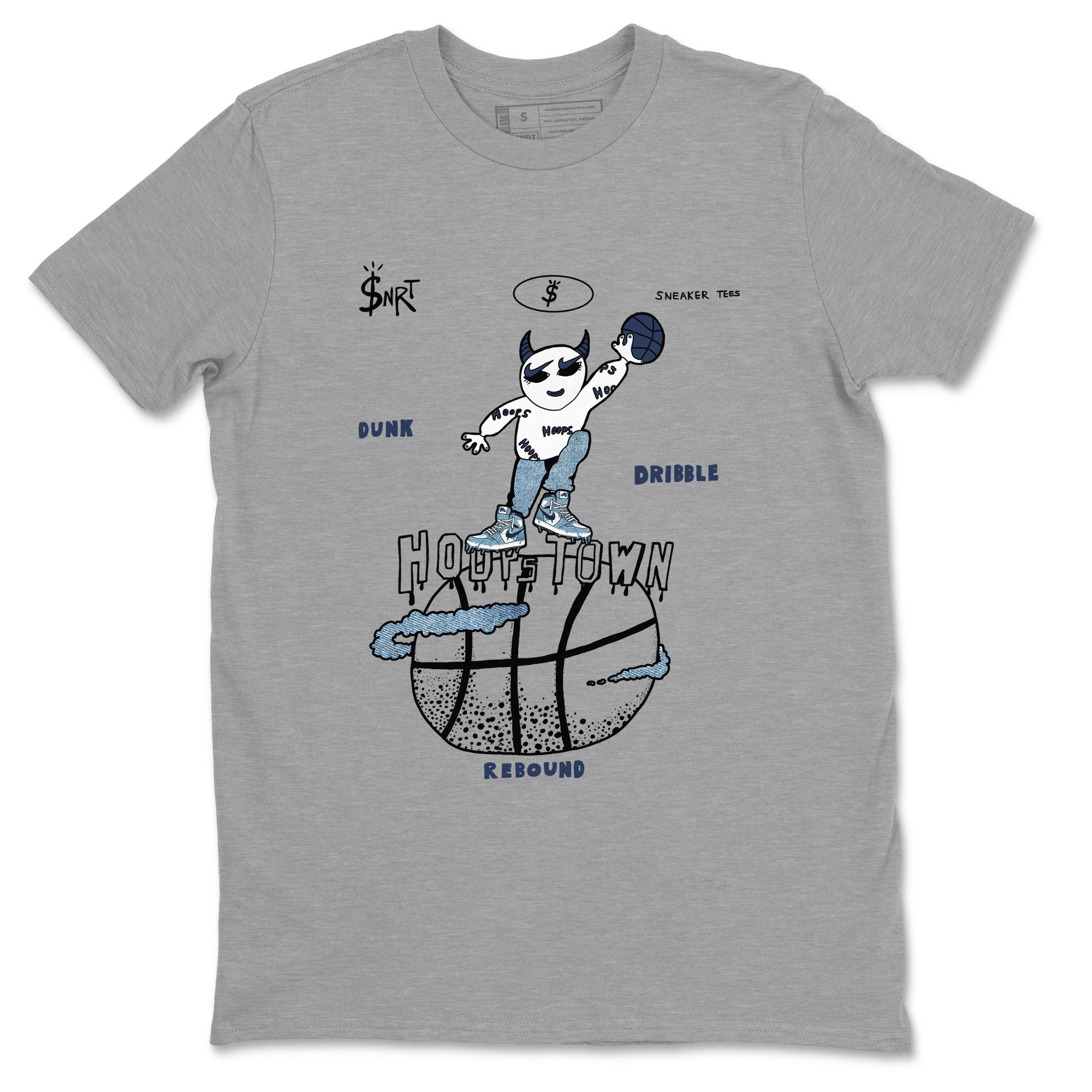 1s Denim shirts to match jordans Hoops Town sneaker match tees Air Jordan 1 Denim Drip Gear Zone streetwear brand Heather Grey 2 unisex cotton tee
