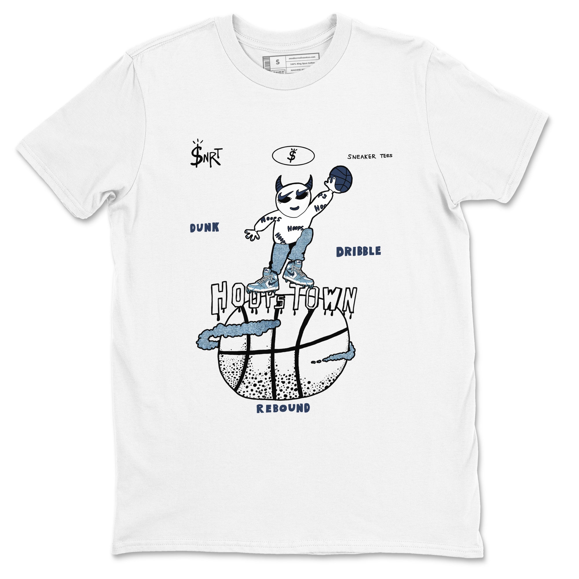 1s Denim shirts to match jordans Hoops Town sneaker match tees Air Jordan 1 Denim Drip Gear Zone streetwear brand White 2 unisex cotton tee
