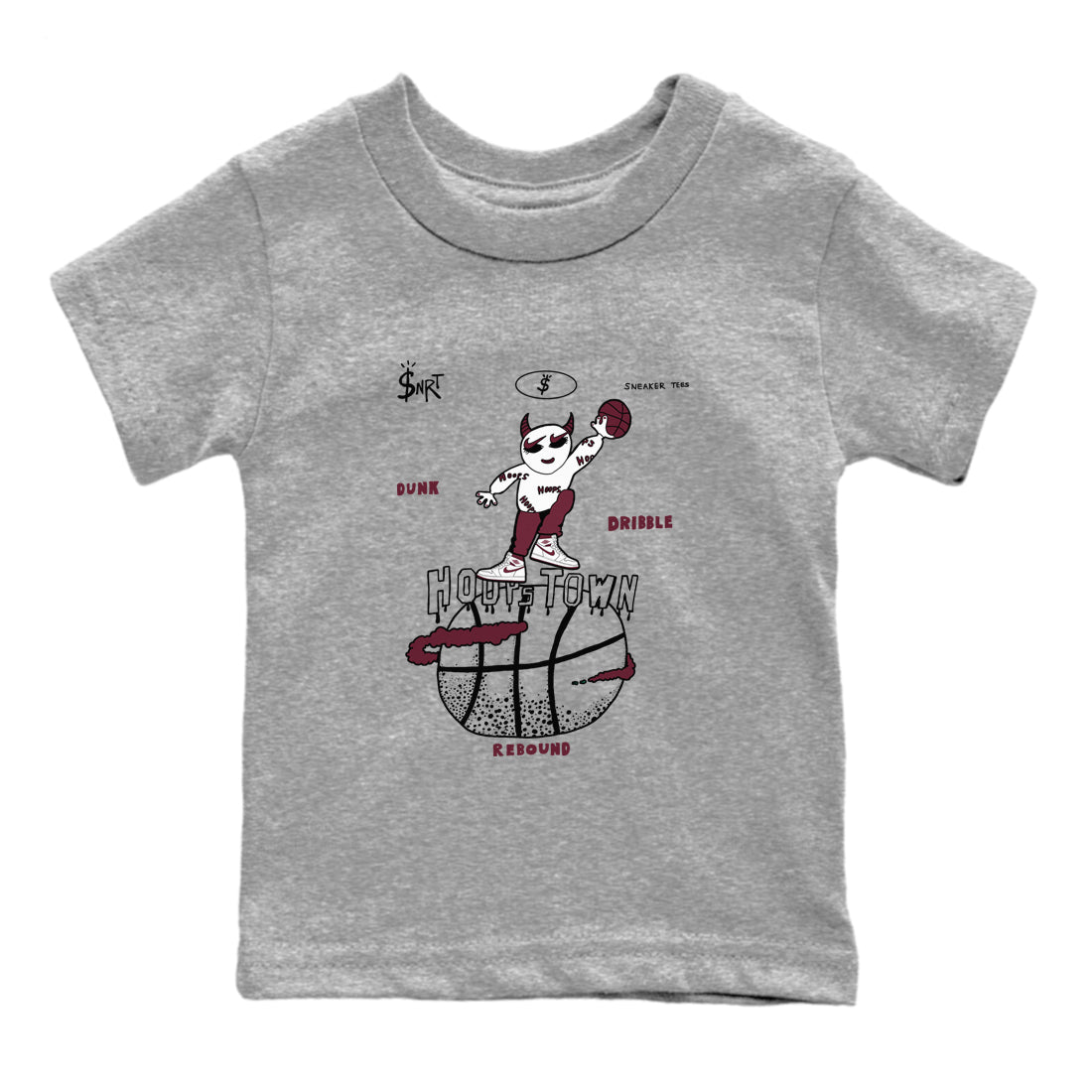 AJ1 Metallic Burgundy shirts to match jordans Hoops Town sneaker match tees Air Jordan 1 Metallic Burgundy Drip Gear Zone streetwear brand Baby and Youth Heather Grey 2 cotton tee