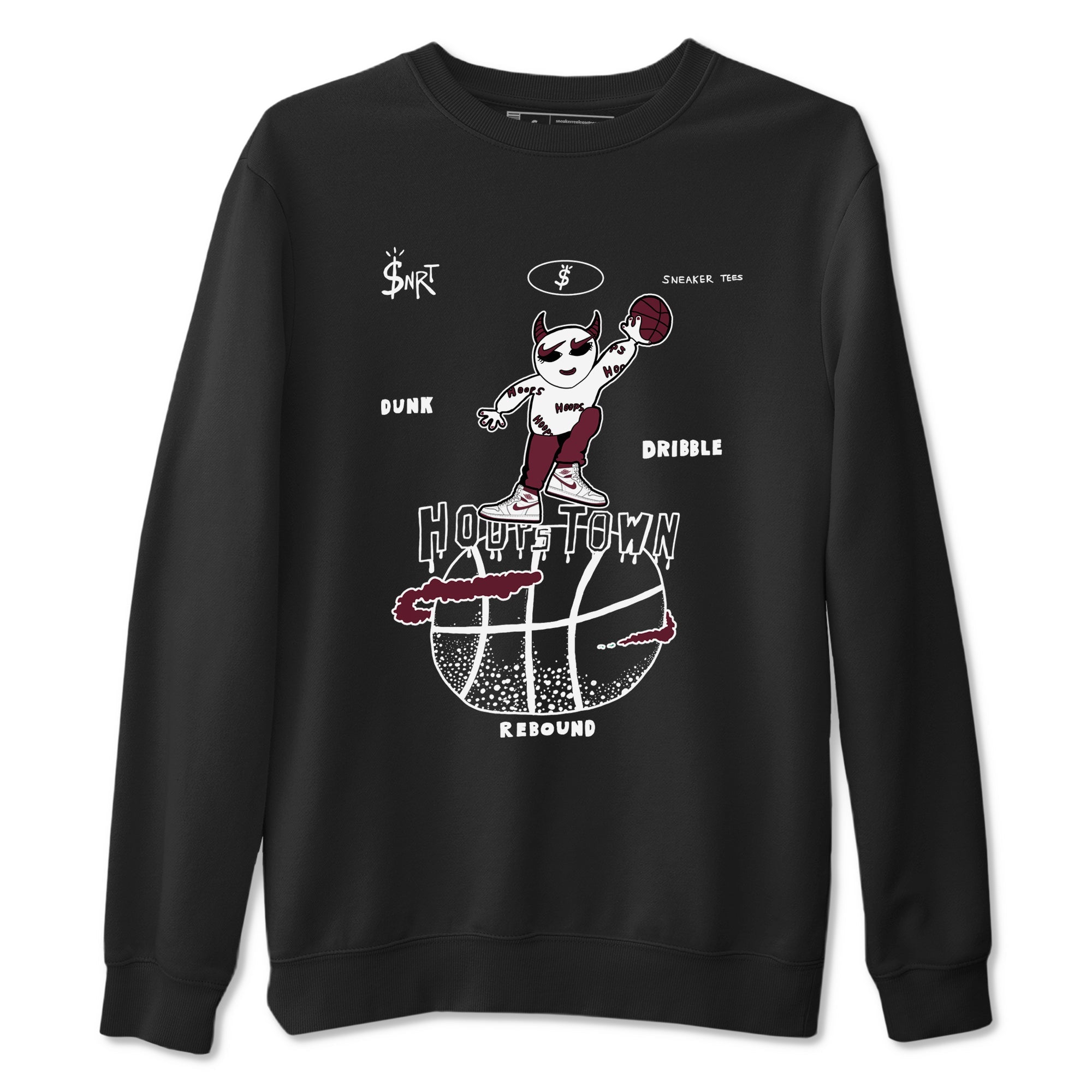 AJ1 Metallic Burgundy shirts to match jordans Hoops Town sneaker match tees Air Jordan 1 Metallic Burgundy Drip Gear Zone streetwear brand Black 2 unisex cotton tee