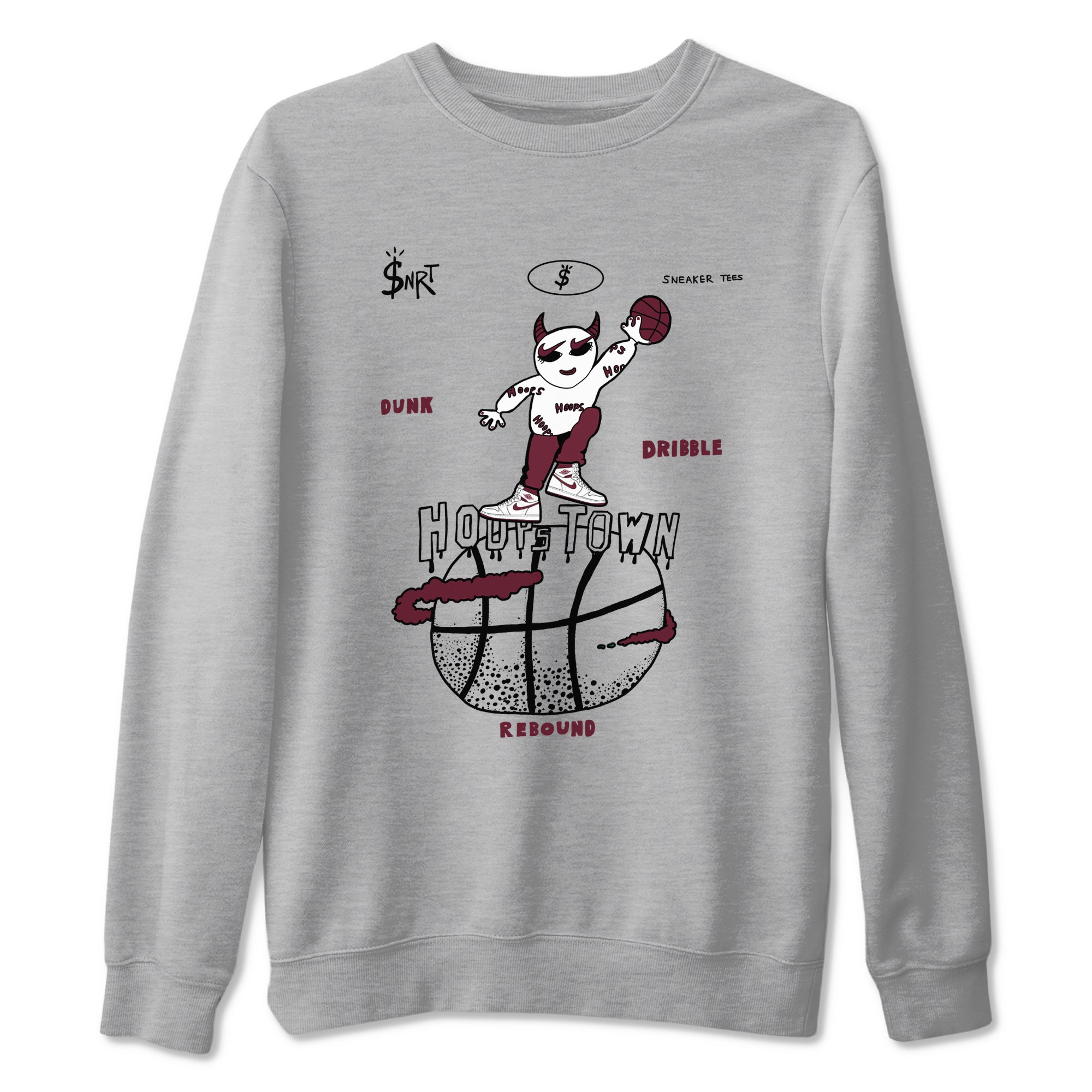 AJ1 Metallic Burgundy shirts to match jordans Hoops Town sneaker match tees Air Jordan 1 Metallic Burgundy Drip Gear Zone streetwear brand Heather Grey 2 unisex cotton tee