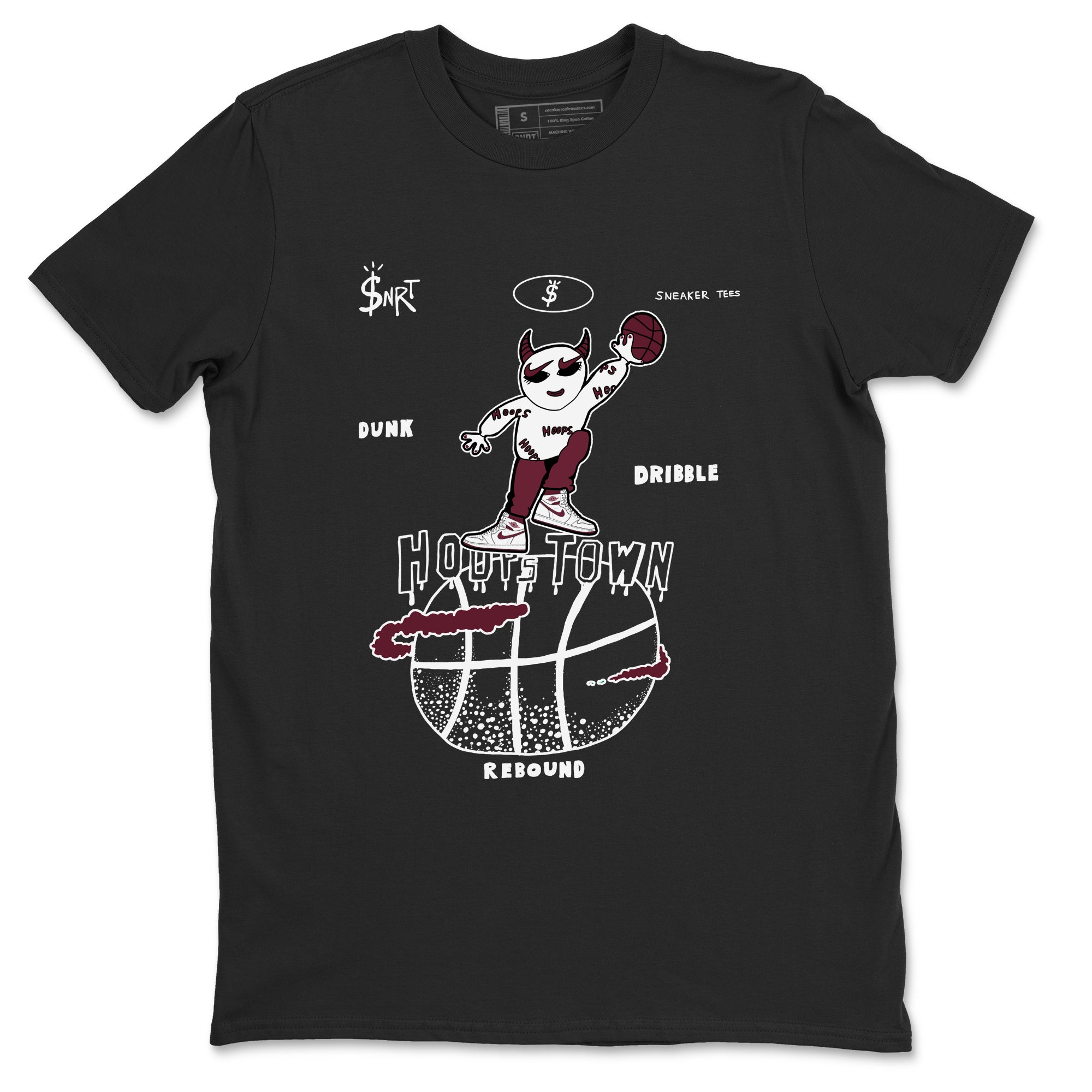AJ1 Metallic Burgundy shirts to match jordans Hoops Town sneaker match tees Air Jordan 1 Metallic Burgundy Drip Gear Zone streetwear brand Black 2 unisex cotton tee