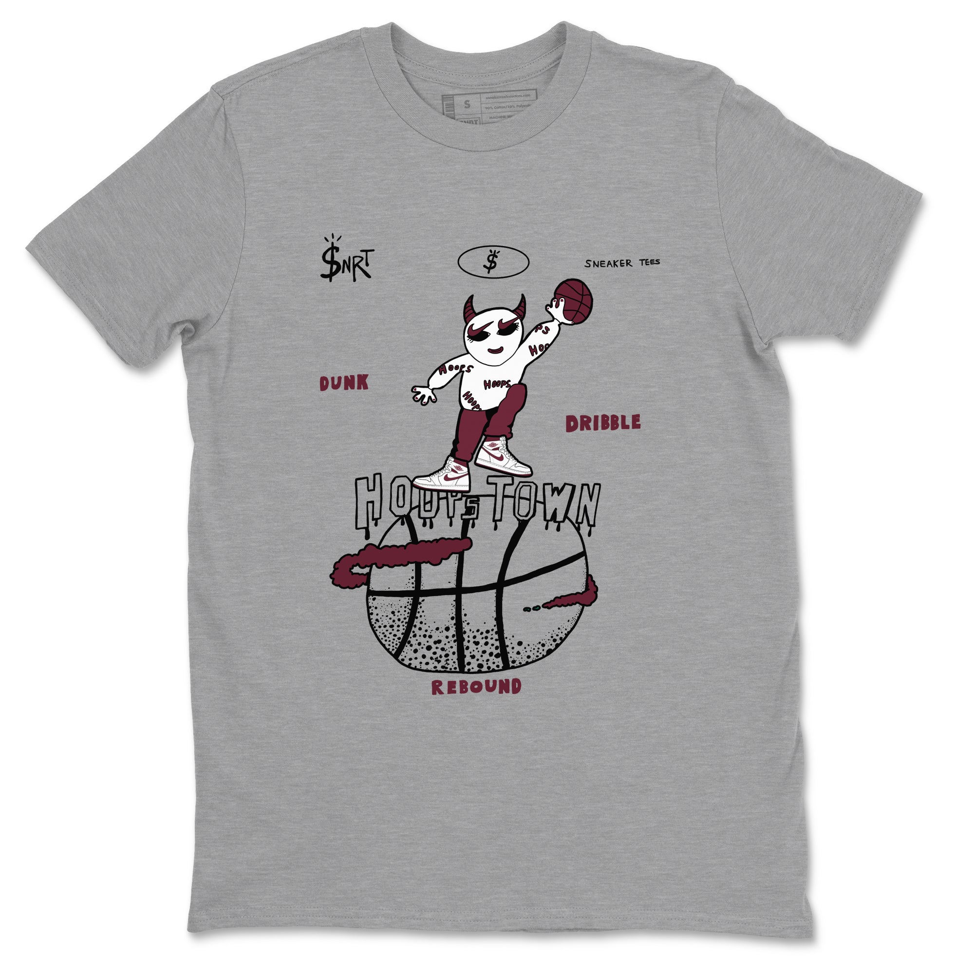 AJ1 Metallic Burgundy shirts to match jordans Hoops Town sneaker match tees Air Jordan 1 Metallic Burgundy Drip Gear Zone streetwear brand Heather Grey 2 unisex cotton tee