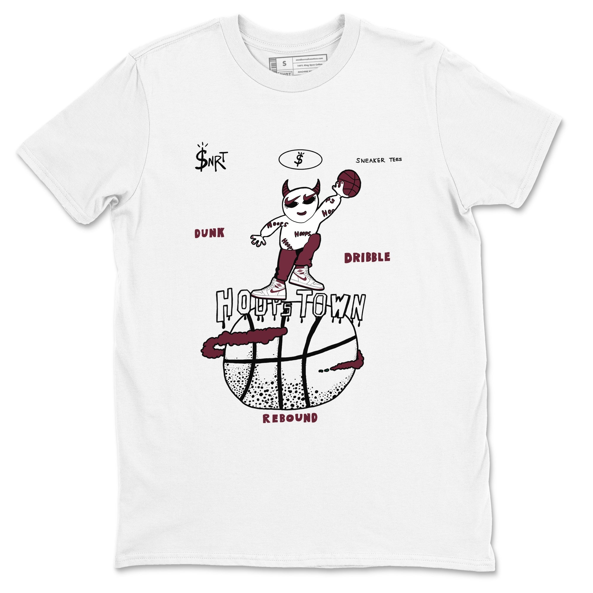 AJ1 Metallic Burgundy shirts to match jordans Hoops Town sneaker match tees Air Jordan 1 Metallic Burgundy Drip Gear Zone streetwear brand White 2 unisex cotton tee