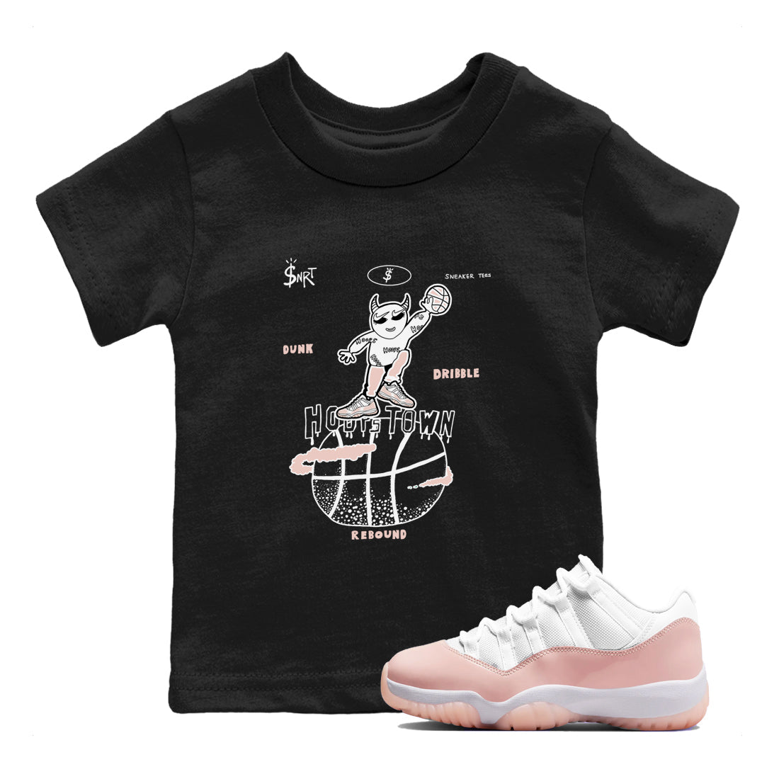 AJ11 Legend Pink shirts to match jordans Hoops Town sneaker match tees Air Jordan 11 Legend Pink Drip Gear Zone streetwear brand Baby and Youth Black 1 cotton tee