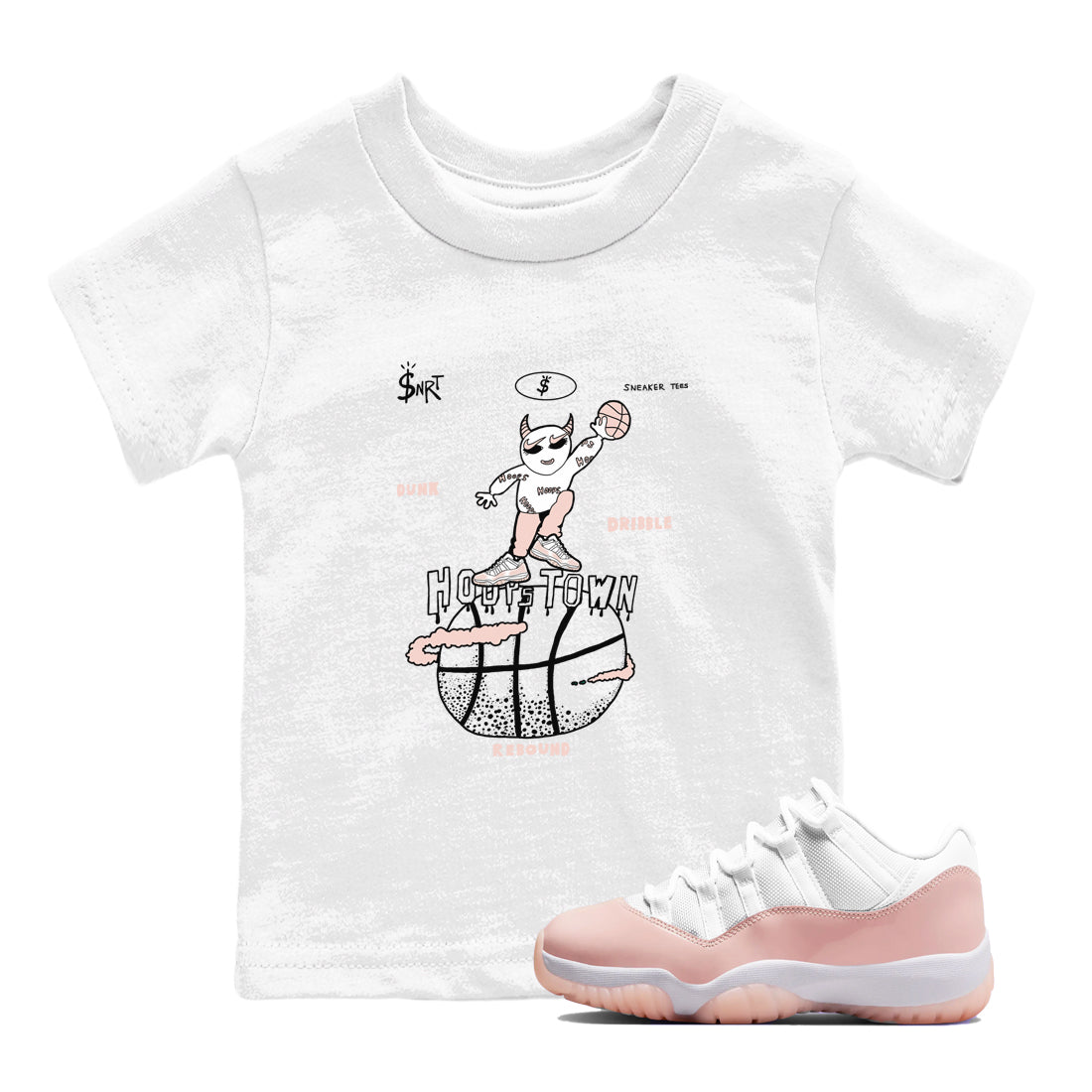 AJ11 Legend Pink shirts to match jordans Hoops Town sneaker match tees Air Jordan 11 Legend Pink Drip Gear Zone streetwear brand Baby and Youth White 1 cotton tee