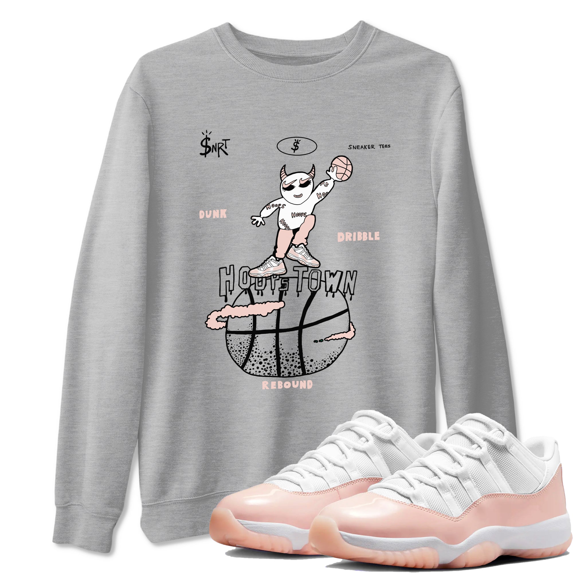 AJ11 Legend Pink shirts to match jordans Hoops Town sneaker match tees Air Jordan 11 Legend Pink Drip Gear Zone streetwear brand Heather Grey 1 unisex cotton tee