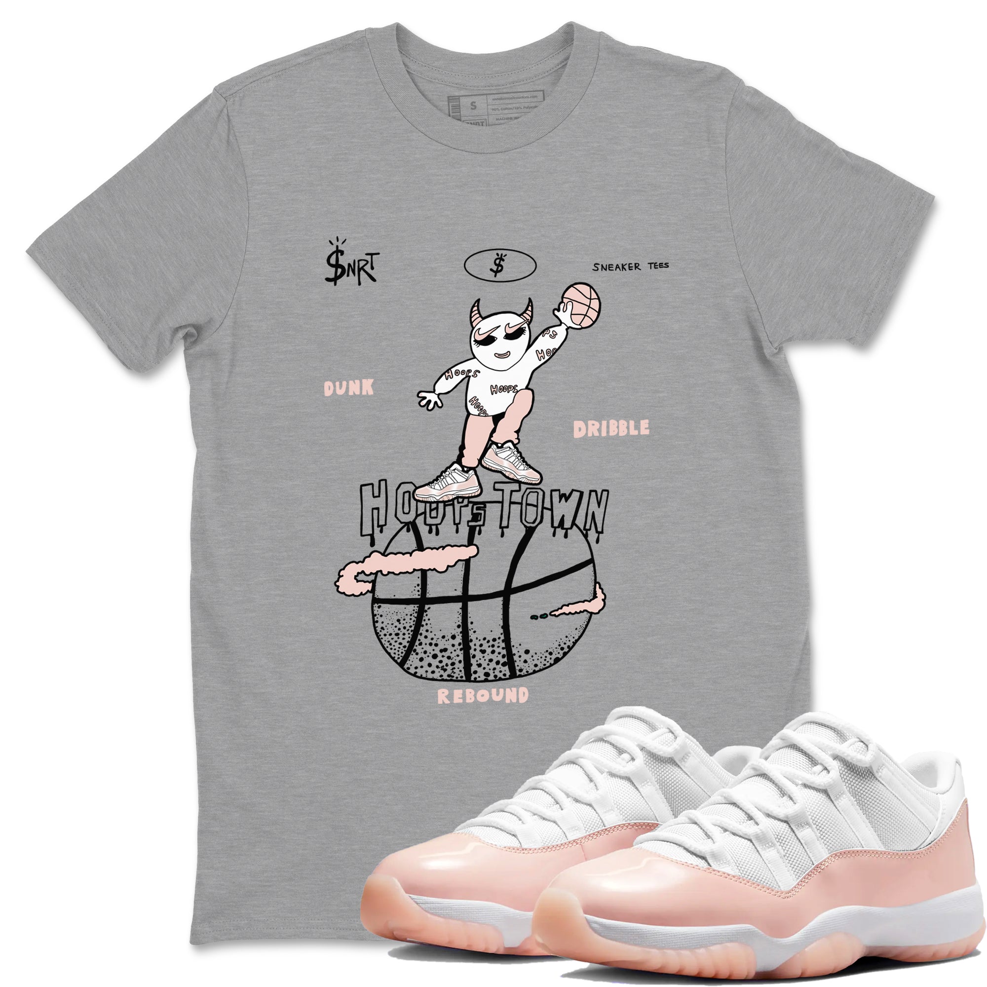 AJ11 Legend Pink shirts to match jordans Hoops Town sneaker match tees Air Jordan 11 Legend Pink Drip Gear Zone streetwear brand Heather Grey 1 unisex cotton tee