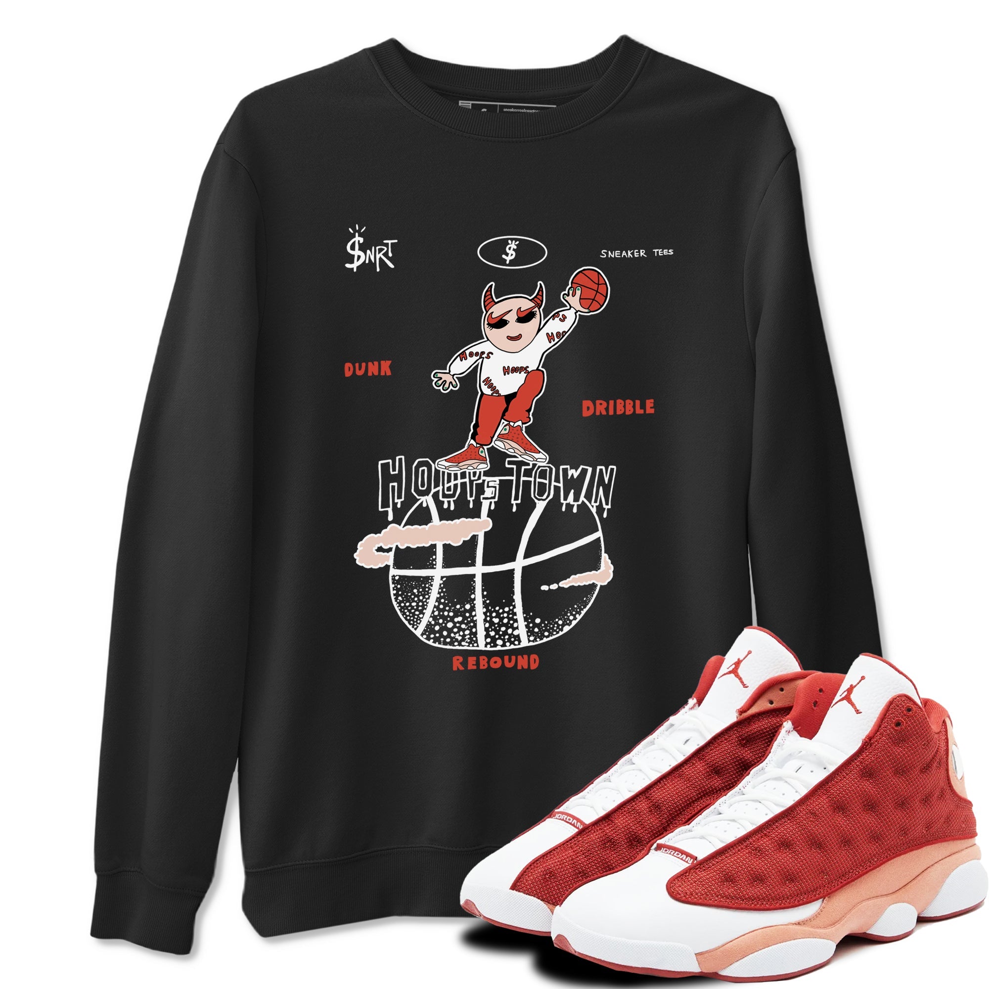 13s Dune Red shirts to match jordans Hoops Town sneaker match tees Air Jordan 13 Dune Red Drip Gear Zone streetwear brand Black 1 unisex cotton tee