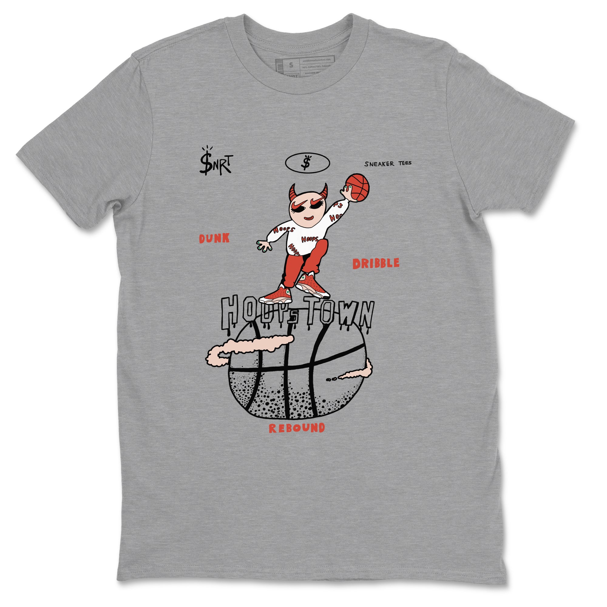 13s Dune Red shirts to match jordans Hoops Town sneaker match tees Air Jordan 13 Dune Red Drip Gear Zone streetwear brand Heather Grey 2 unisex cotton tee