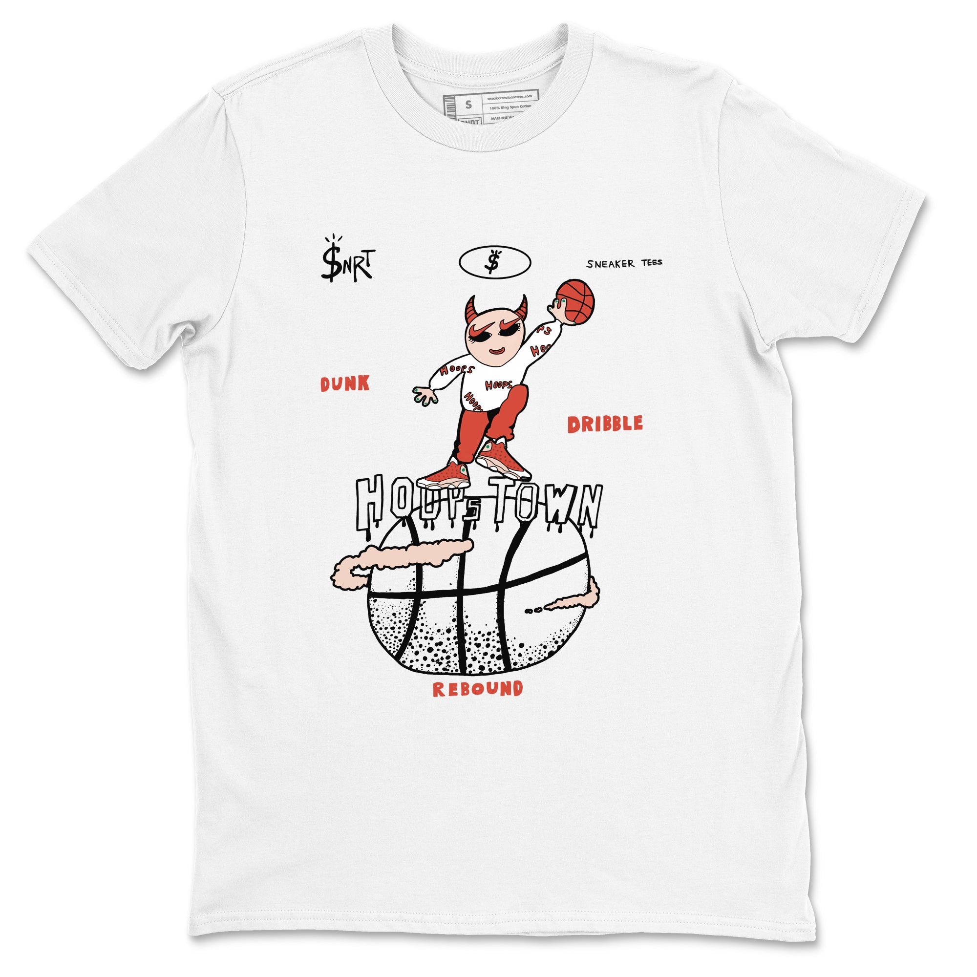 13s Dune Red shirts to match jordans Hoops Town sneaker match tees Air Jordan 13 Dune Red Drip Gear Zone streetwear brand White 2 unisex cotton tee