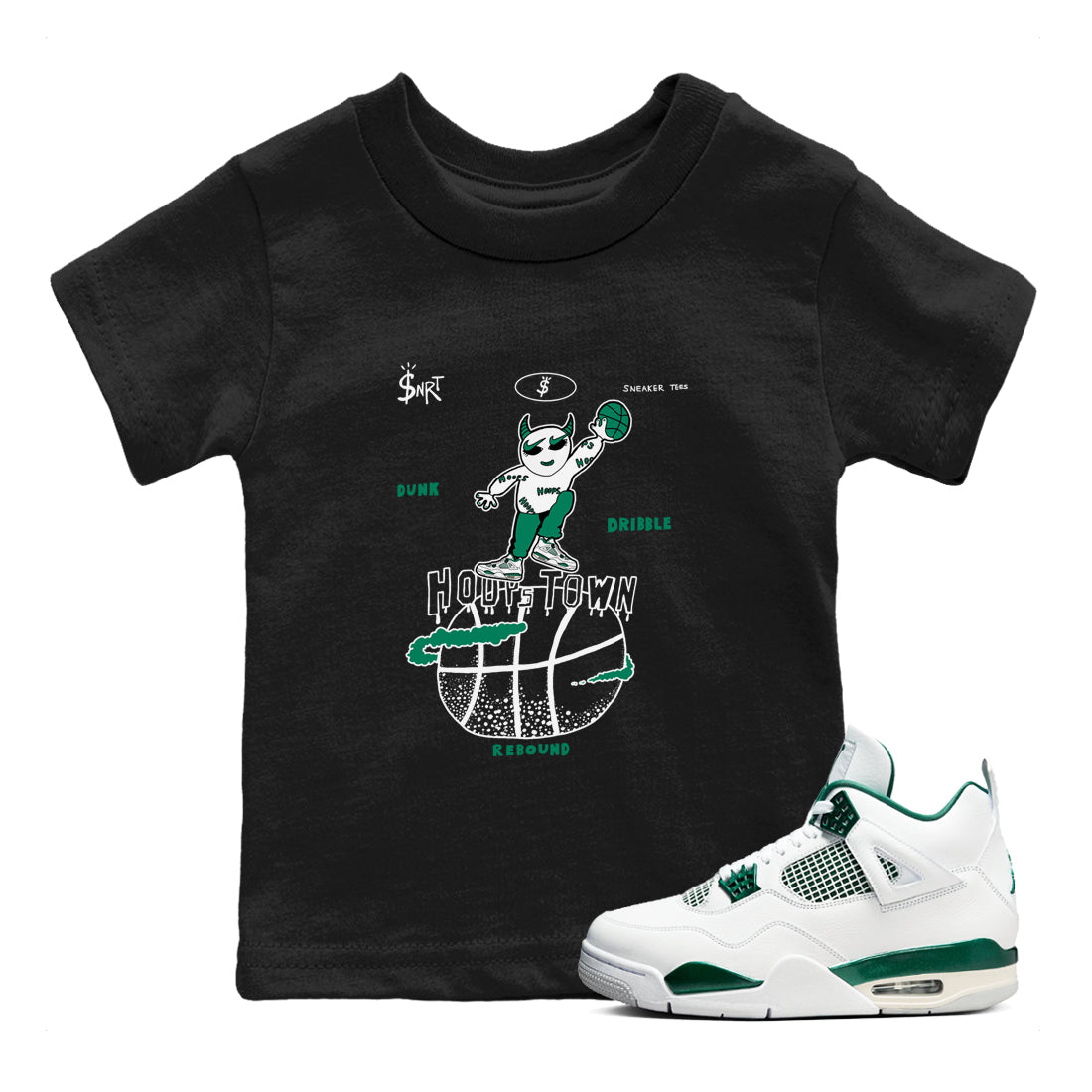 4s Oxidized Green shirts to match jordans Hoops Town sneaker match tees Air Jordan 4 Oxidized Green Drip Gear Zone streetwear brand Baby and Youth Black 1 cotton tee