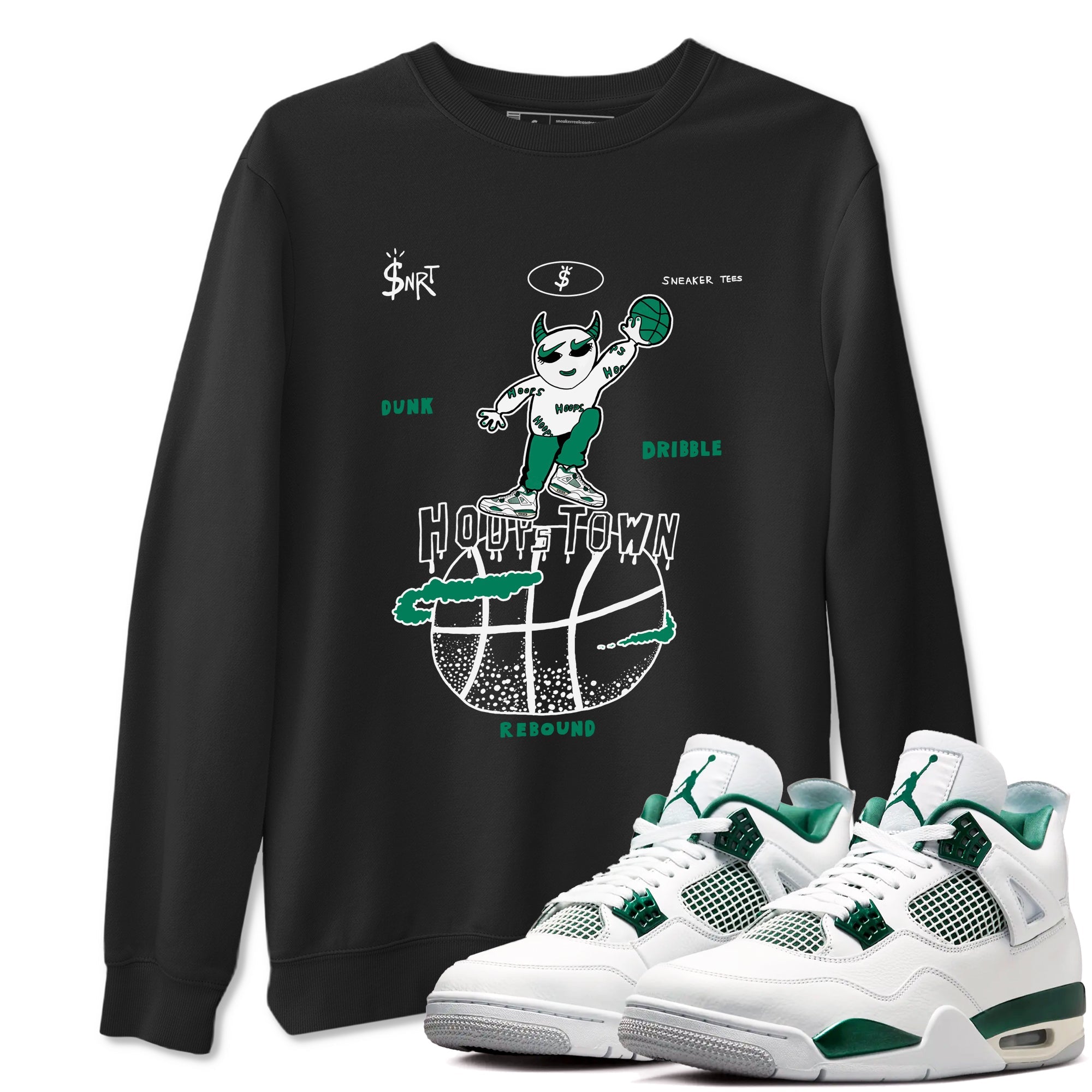 4s Oxidized Green shirts to match jordans Hoops Town sneaker match tees Air Jordan 4 Oxidized Green Drip Gear Zone streetwear brand Black 1 unisex cotton tee