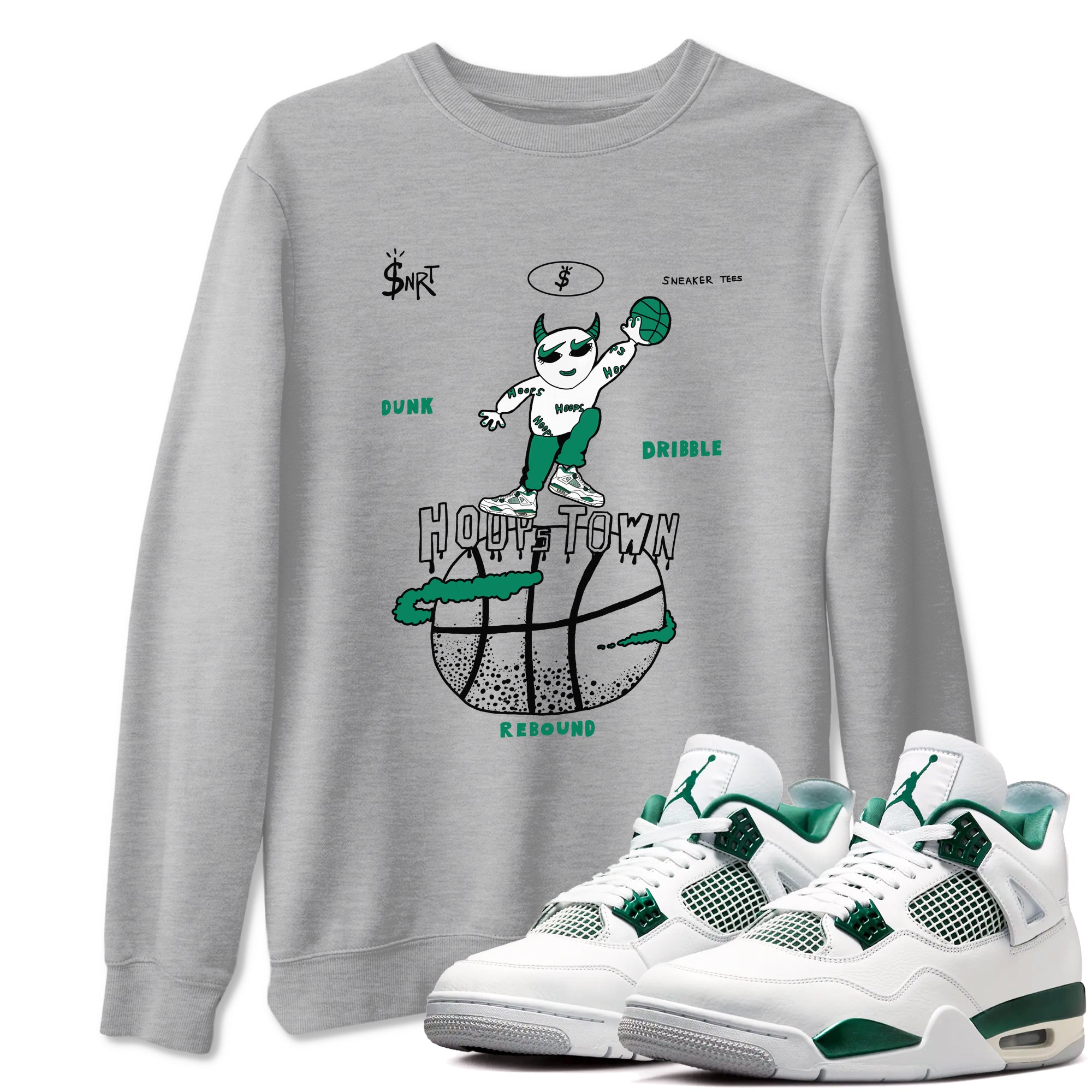 4s Oxidized Green shirts to match jordans Hoops Town sneaker match tees Air Jordan 4 Oxidized Green Drip Gear Zone streetwear brand Heather Grey 1 unisex cotton tee