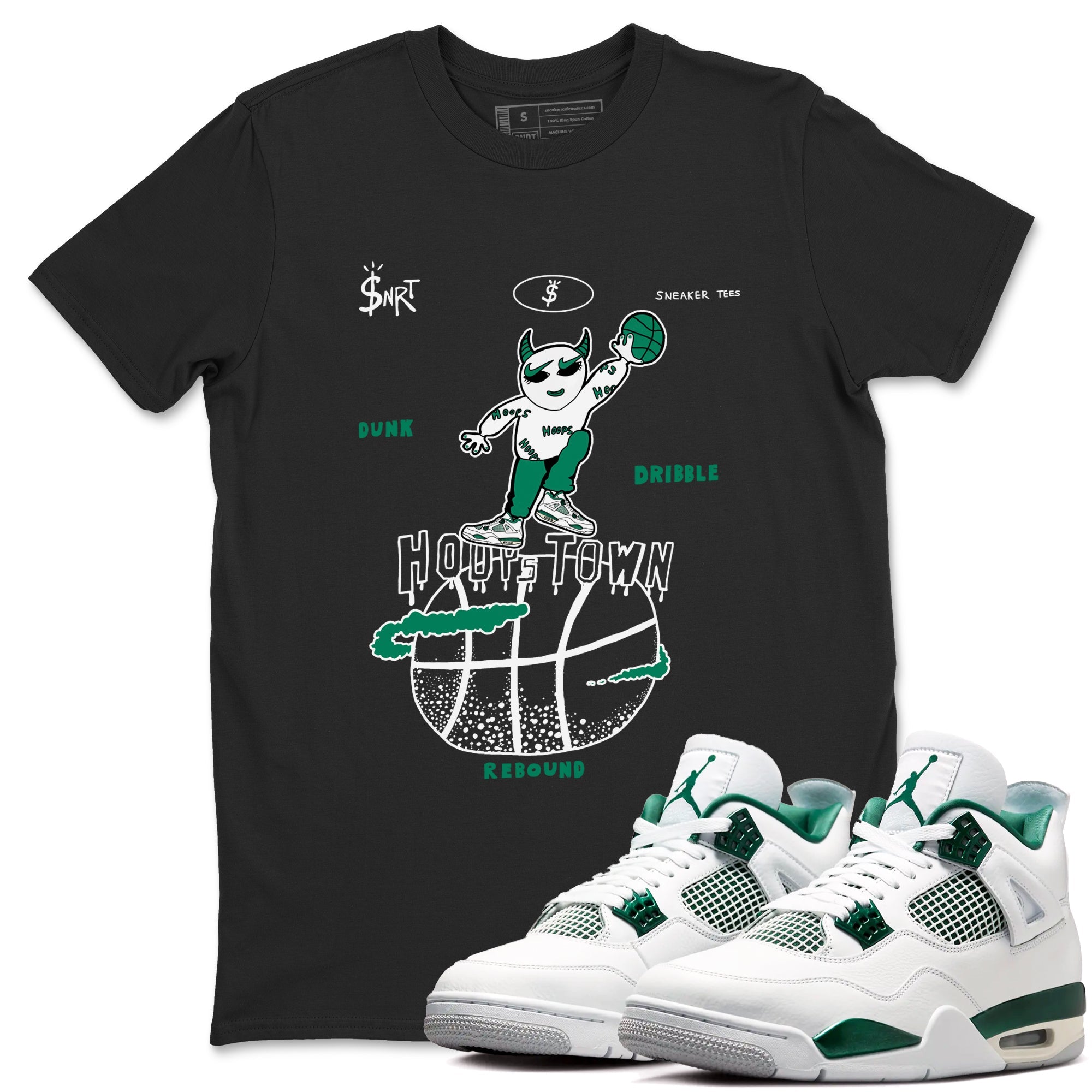 4s Oxidized Green shirts to match jordans Hoops Town sneaker match tees Air Jordan 4 Oxidized Green Drip Gear Zone streetwear brand Black 1 unisex cotton tee