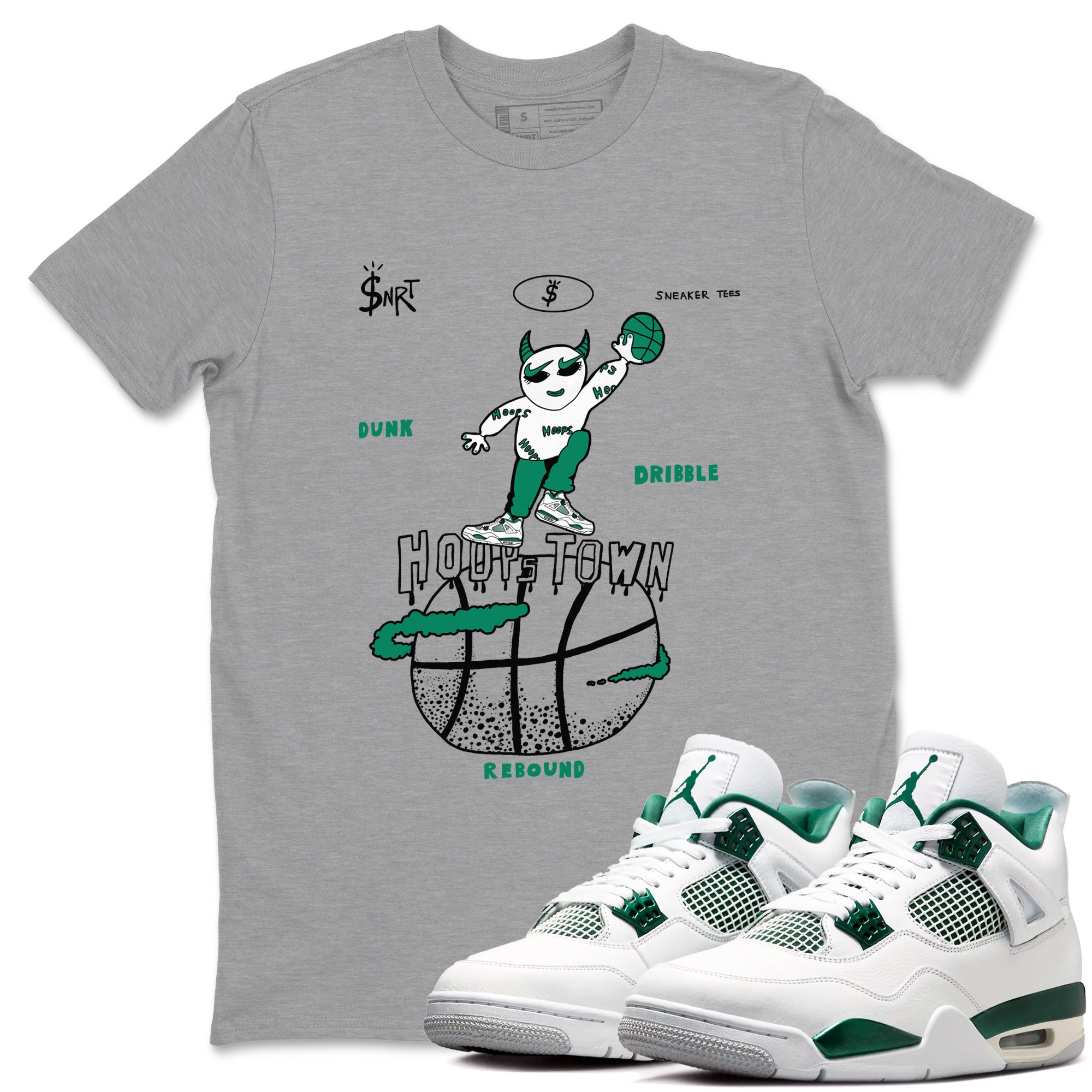 4s Oxidized Green shirts to match jordans Hoops Town sneaker match tees Air Jordan 4 Oxidized Green Drip Gear Zone streetwear brand Heather Grey 1 unisex cotton tee