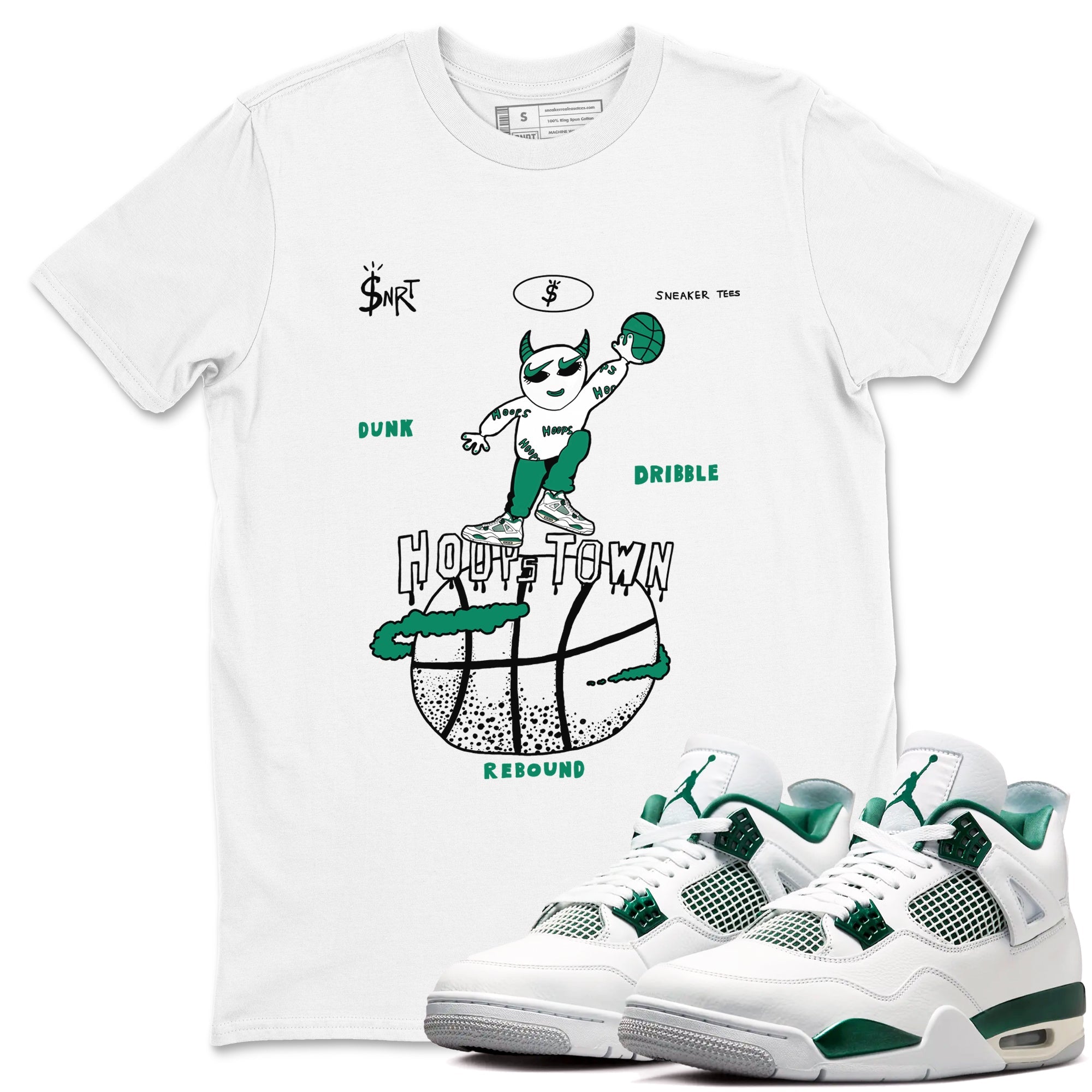 4s Oxidized Green shirts to match jordans Hoops Town sneaker match tees Air Jordan 4 Oxidized Green Drip Gear Zone streetwear brand White 1 unisex cotton tee