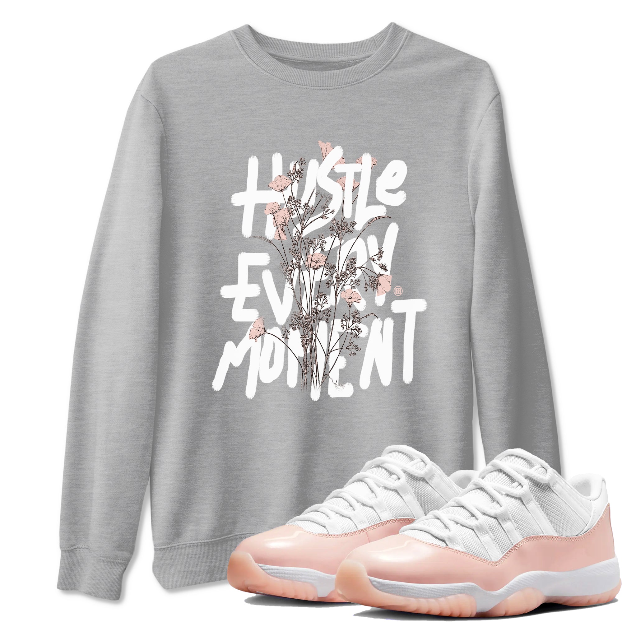 11s Legend Pink shirts to match jordans Hustle Every Moment sneaker match tees Air Jordan 11 WMNS Legend Pink Drip Gear Zone streetwear brand Heather Grey 1 unisex cotton tee