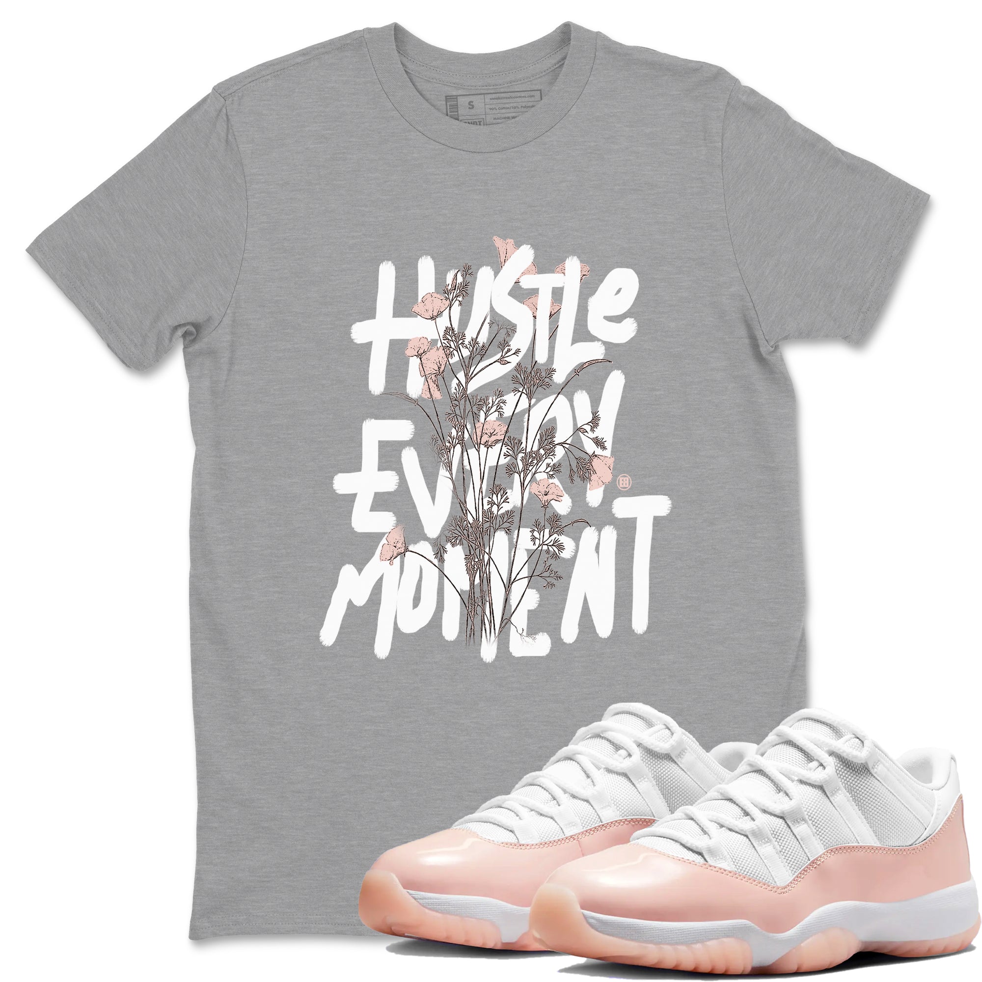 11s Legend Pink shirts to match jordans Hustle Every Moment sneaker match tees Air Jordan 11 WMNS Legend Pink Drip Gear Zone streetwear brand Heather Grey 1 unisex cotton tee