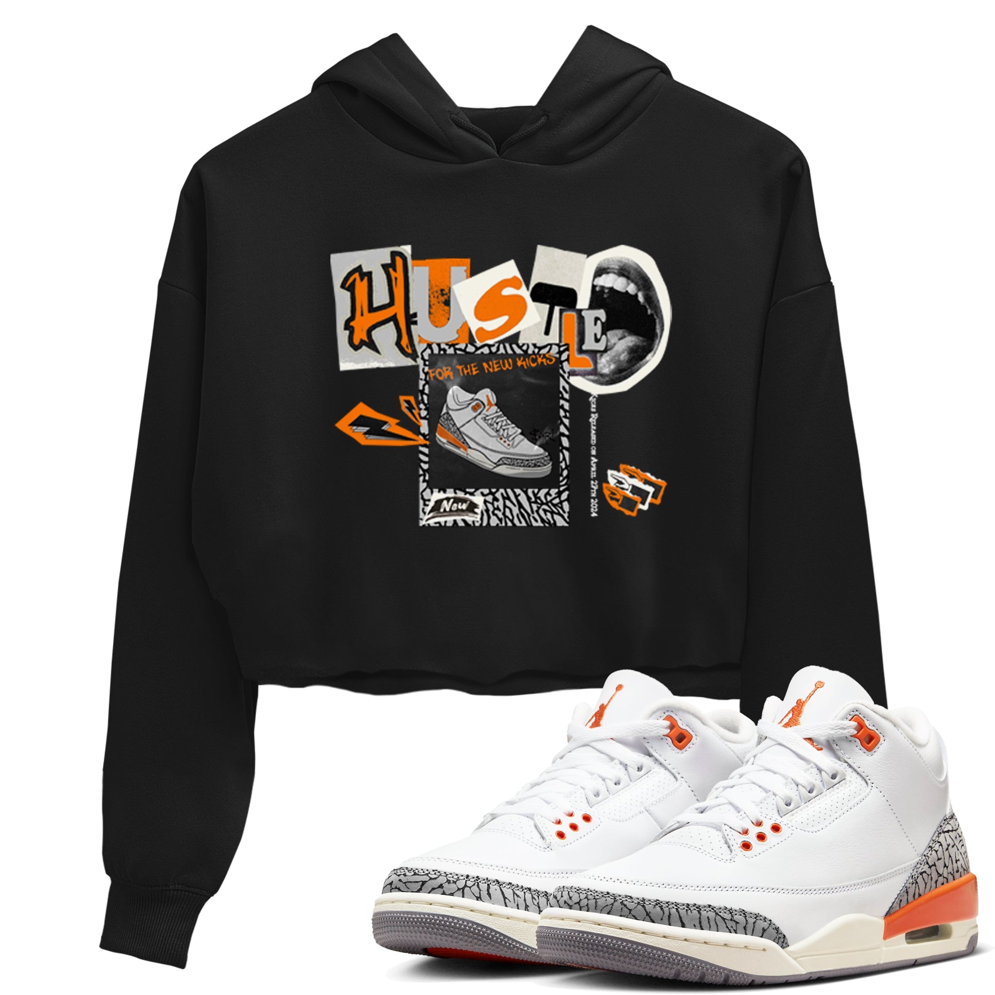 3s Georgia Peach shirt to match jordans Hustle For The New Kicks sneaker tees Air Jordan 3 Georgia Peach Drip Gear Zone Black 1 crop length shirt