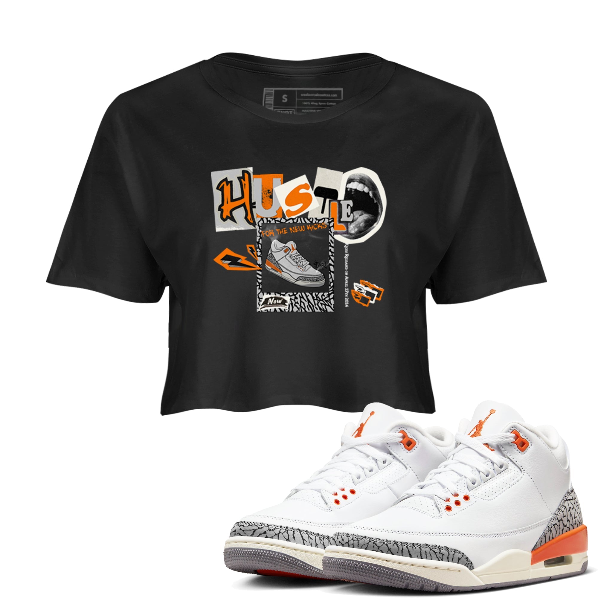 3s Georgia Peach shirt to match jordans Hustle For The New Kicks sneaker tees Air Jordan 3 Georgia Peach Drip Gear Zone Black 1 crop length shirt