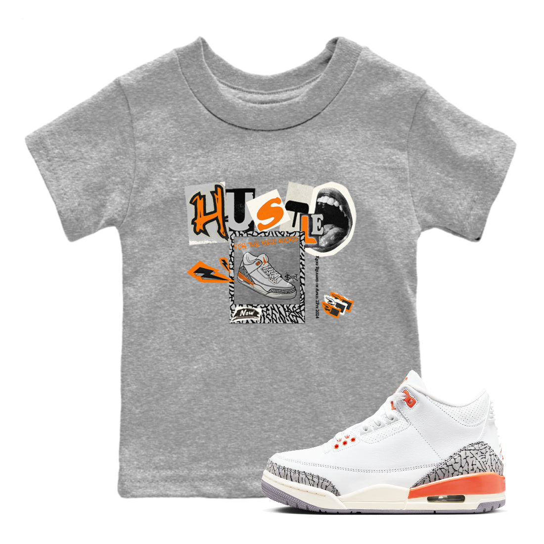 3s Georgia Peach shirt to match jordans Hustle For The New Kicks sneaker tees Air Jordan 3 Georgia Peach Drip Gear Zone baby toddler Heather Grey 1 cotton Shirt
