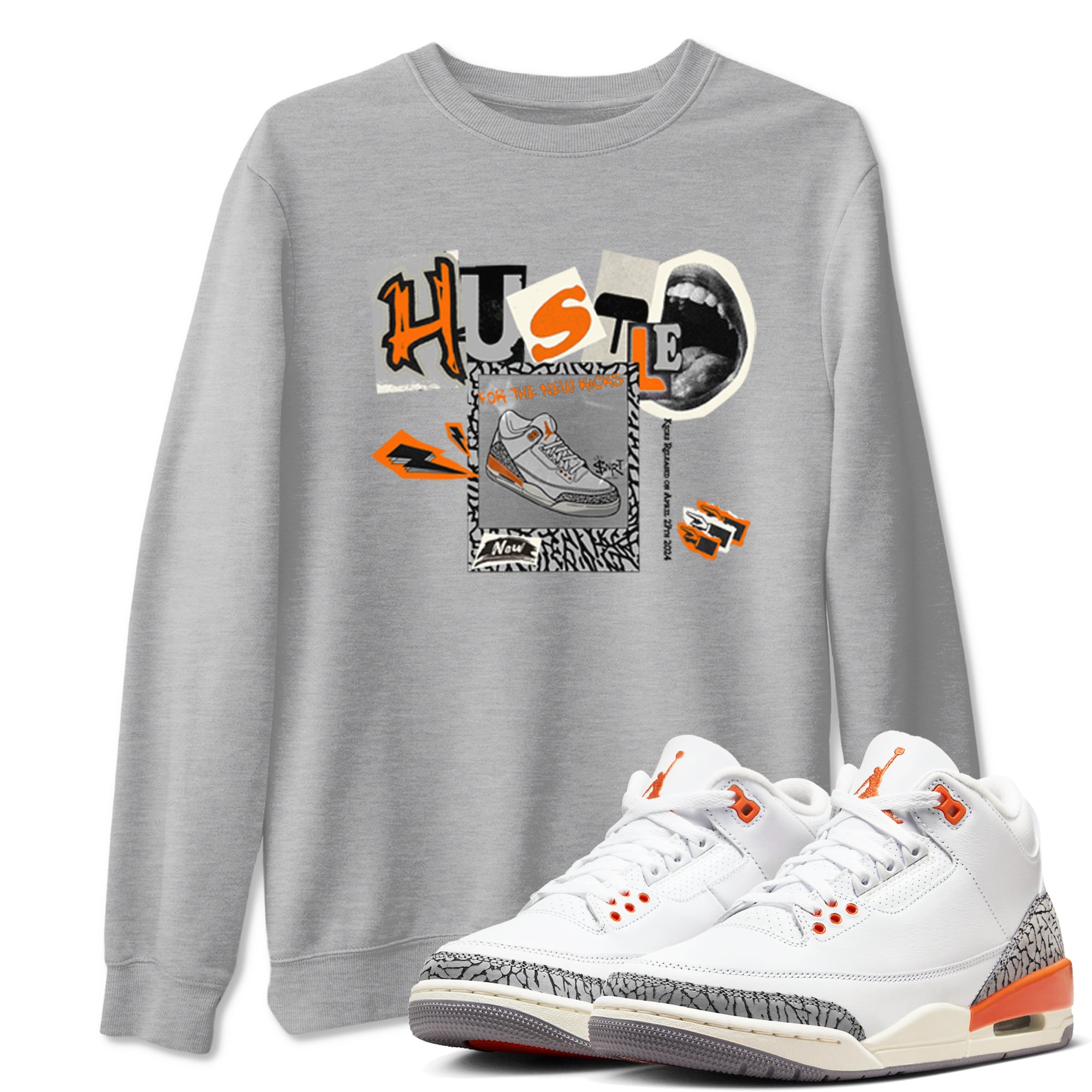 3s Georgia Peach shirt to match jordans Hustle For The New Kicks sneaker tees Air Jordan 3 Georgia Peach Drip Gear Zone unisex cotton Heather Grey 1 crew neck shirt